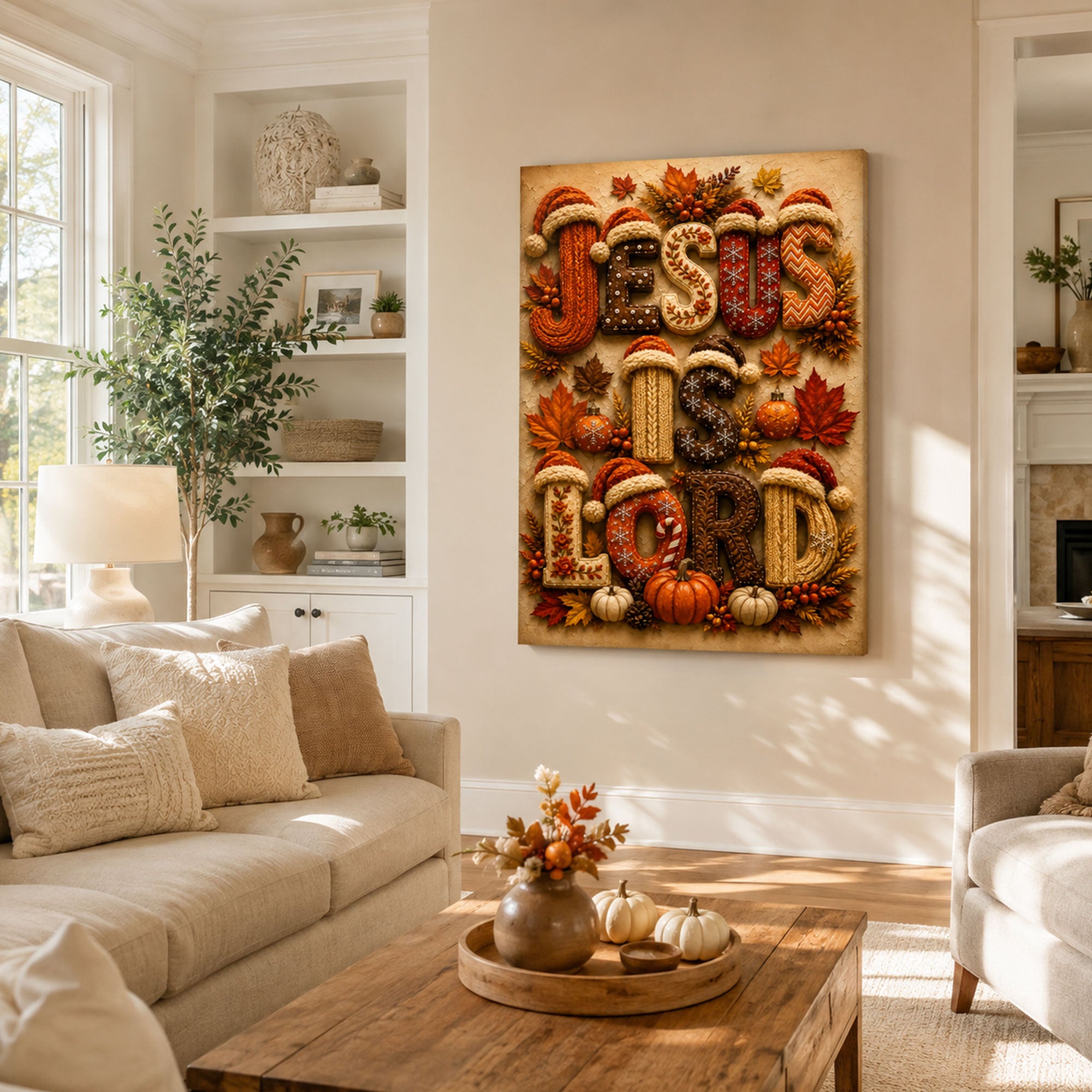 Jesus Is Lord Canvas Print, Christian Fall Wall Decor, Autumn Faith Home Decor, Religious Gift