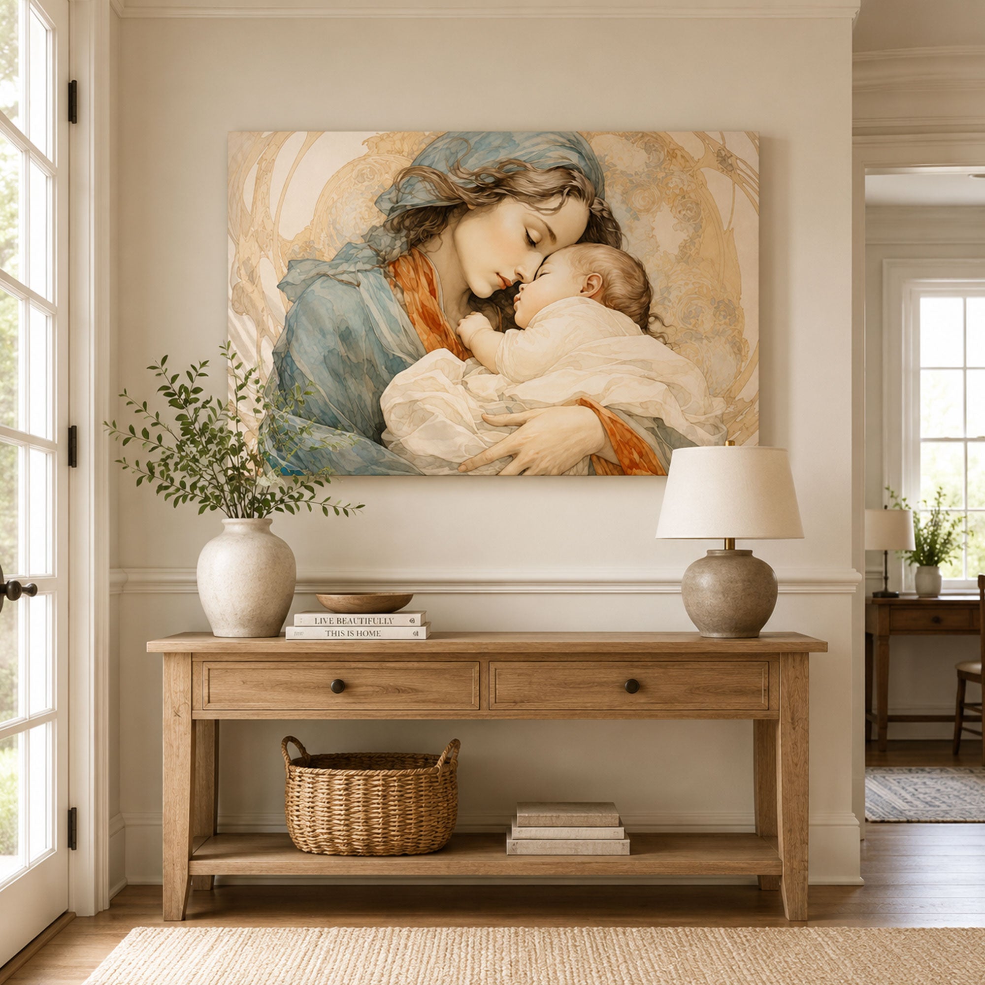 Madonna and Sleeping Child Art Nouveau Canvas Print, Catholic Decor