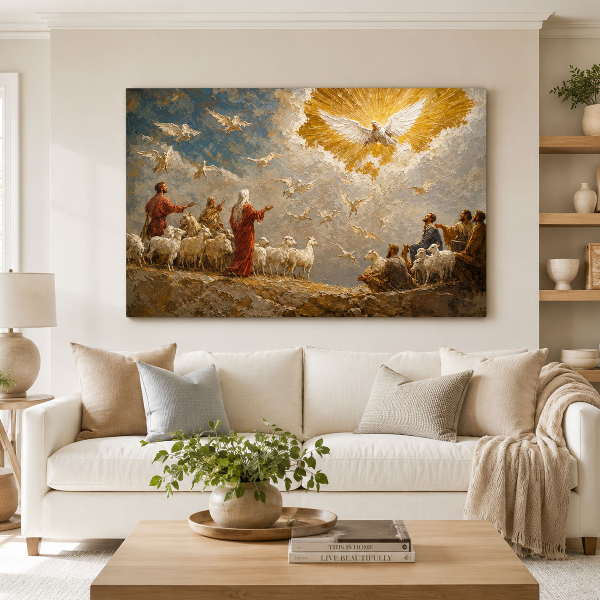Holy Spirit Descending Canvas Print, Dove of Heaven Christian Wall Decor, Faith Gift
