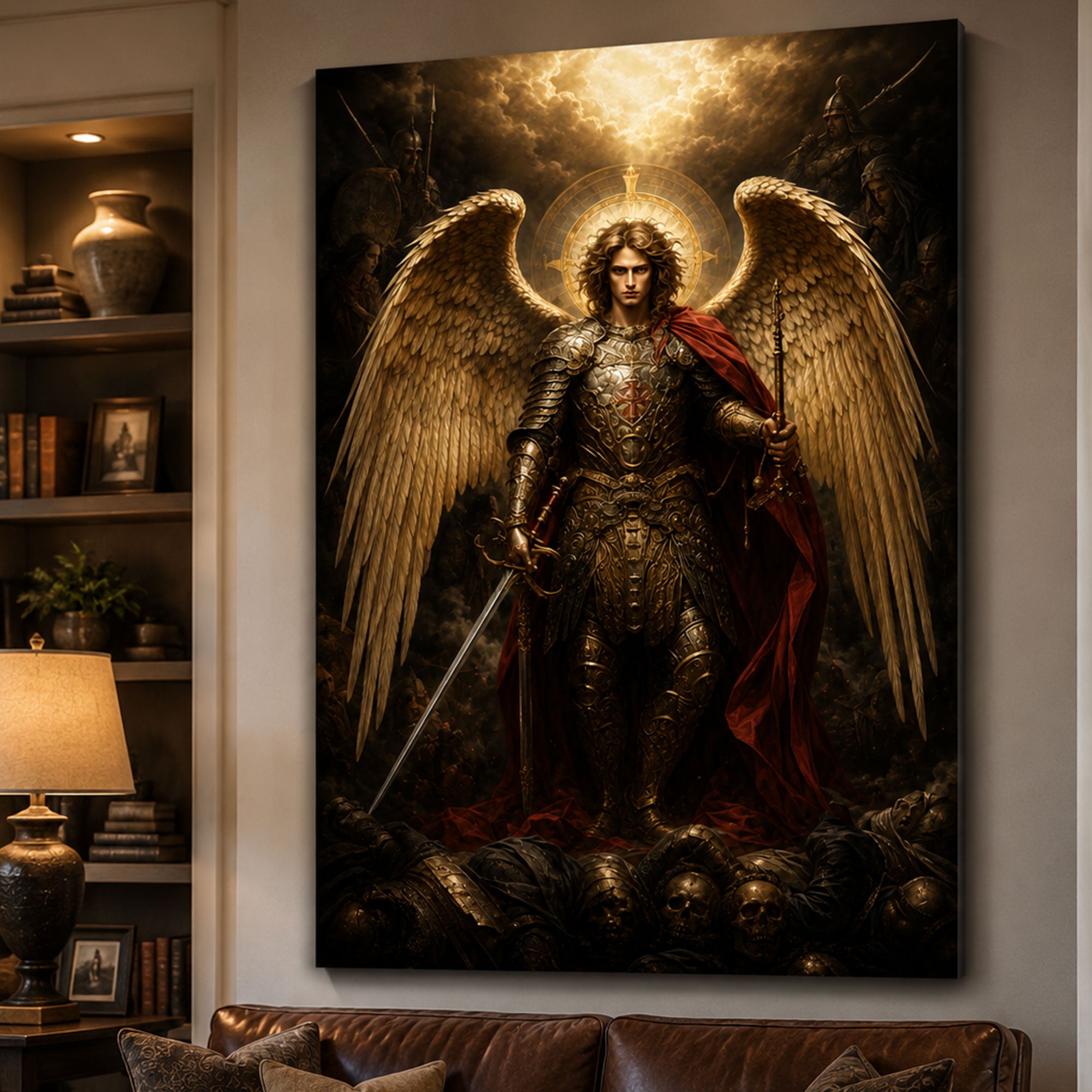 Saint Michael Defeating Evil Canvas Print, Catholic Archangel Wall Art, Faith Home Decor Gift