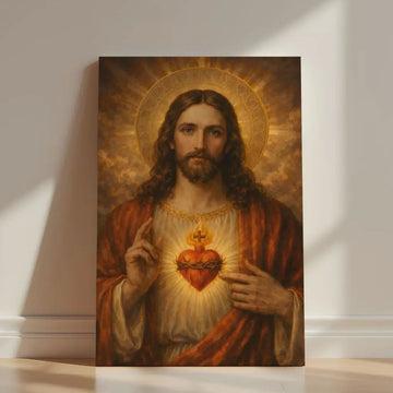 Jesus Sacred Heart Canvas Wall Art, Christian Religious Decor, Catholic Faith Home Decoration