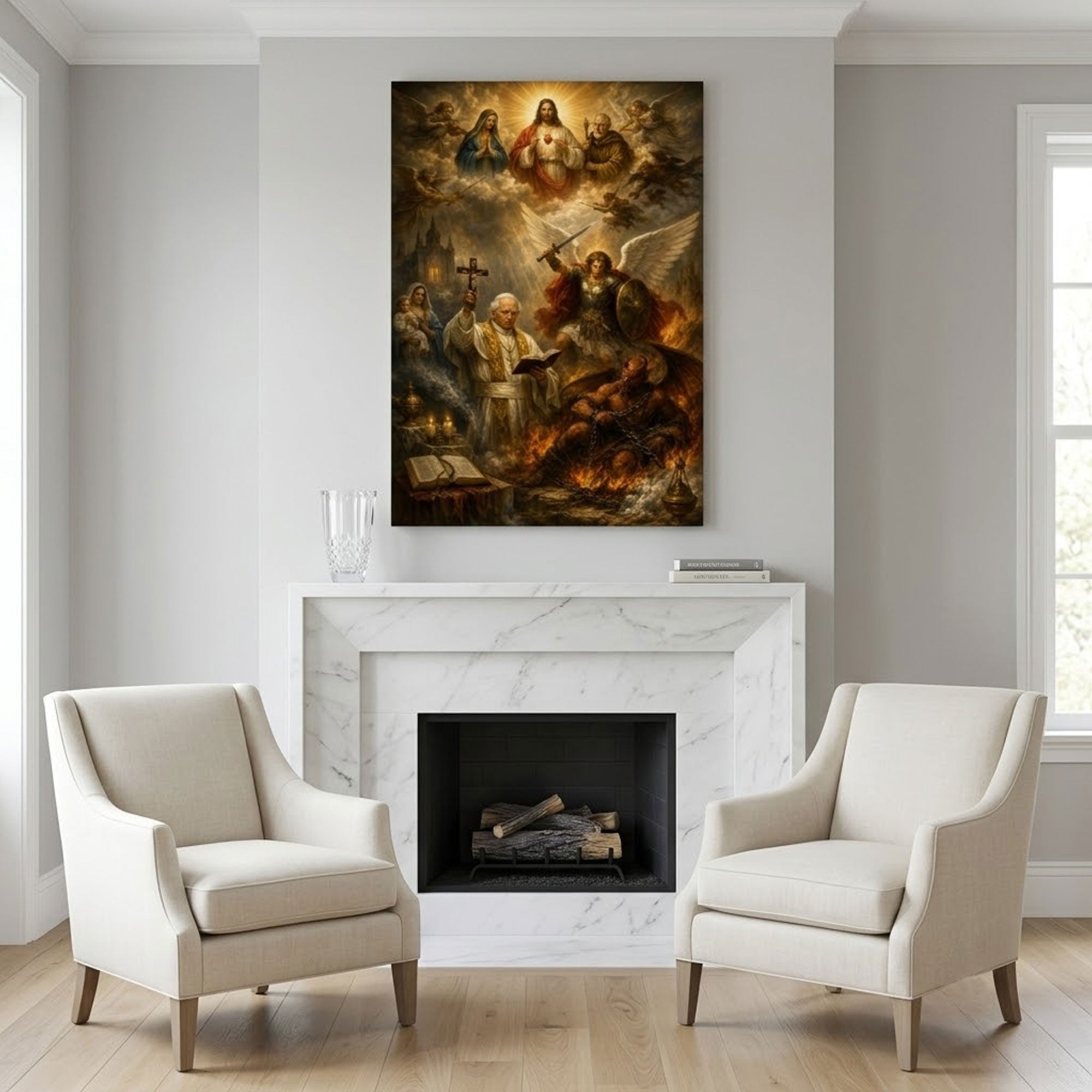 Saint Michael Prayer with Pope Leo XIII Canvas Print, Catholic Faith Art