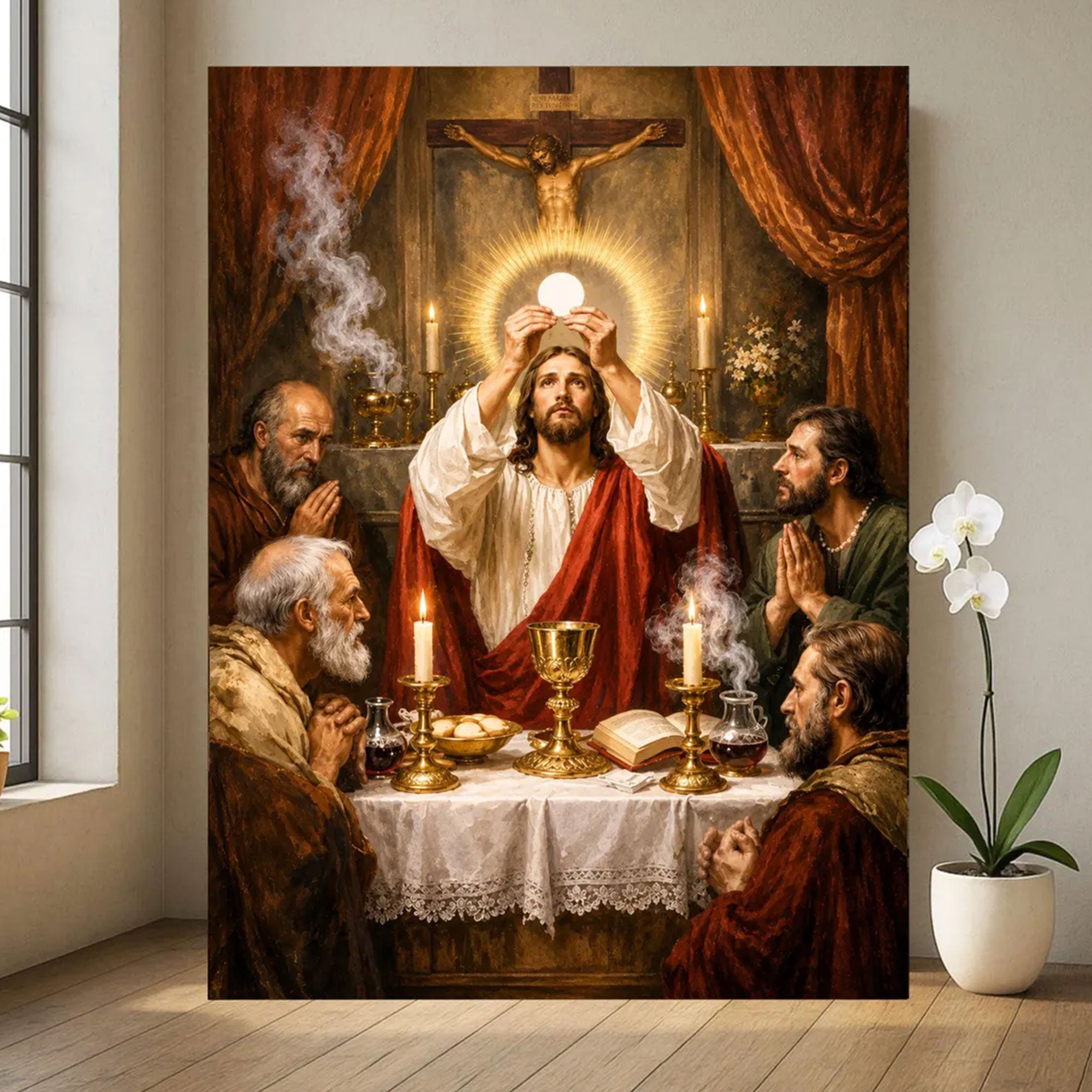 Jesus Holy Eucharist Canvas Print, Christian Wall Art, Catholic Religious Faith Home Decor