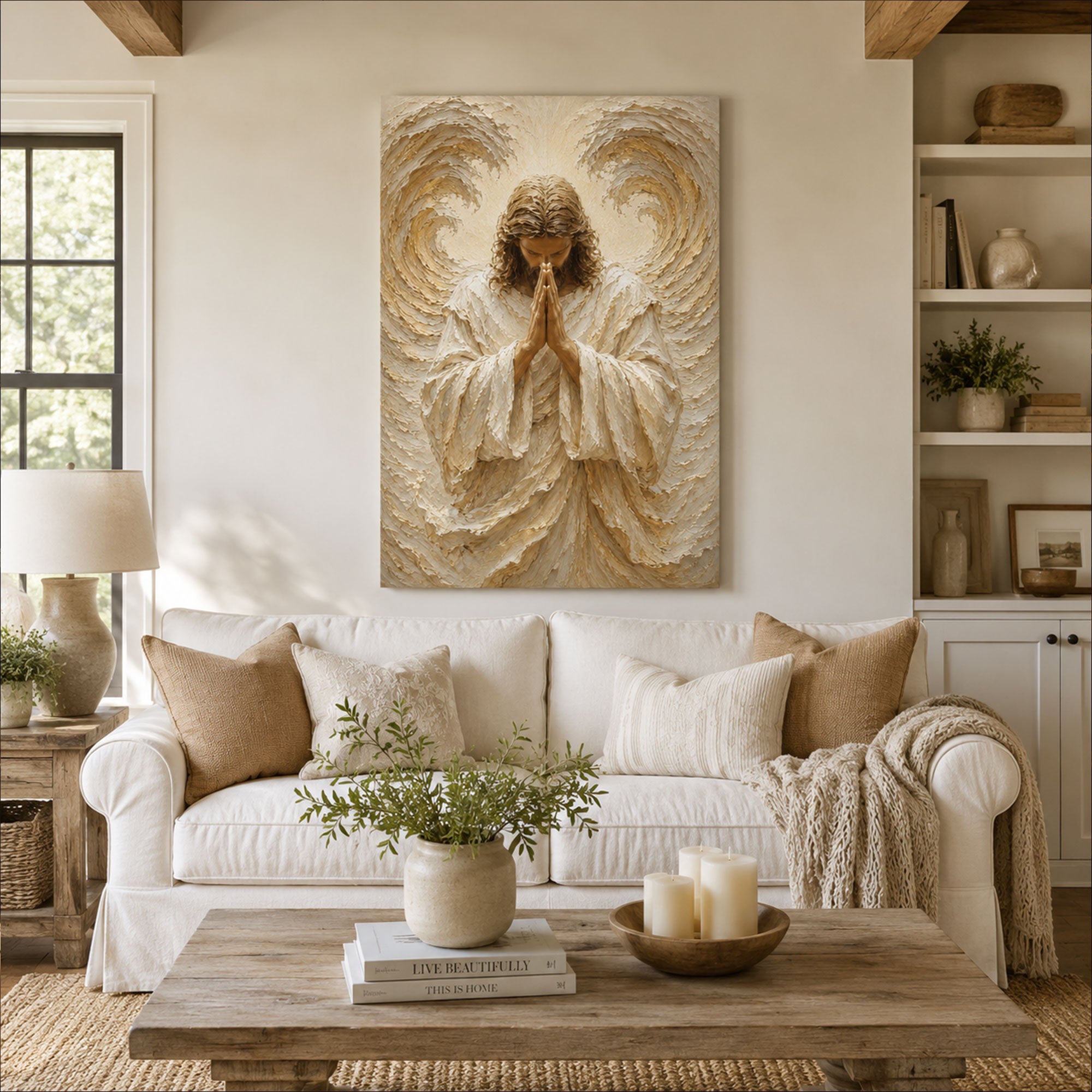 Praying Guardian Angel Canvas Print, Christian Angel Wall Art, Faith Home Decor Gift