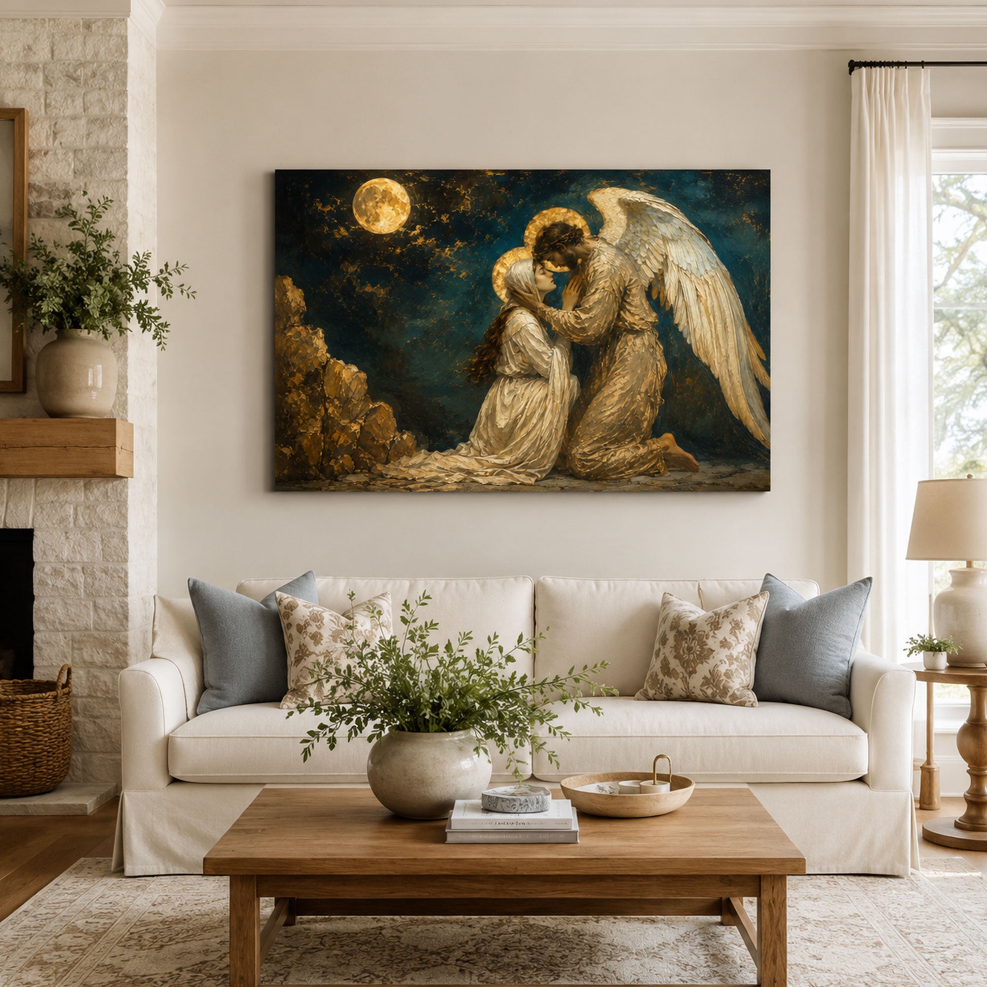 Guardian Angel Comforting a Woman Canvas Print, Christian Home Decor