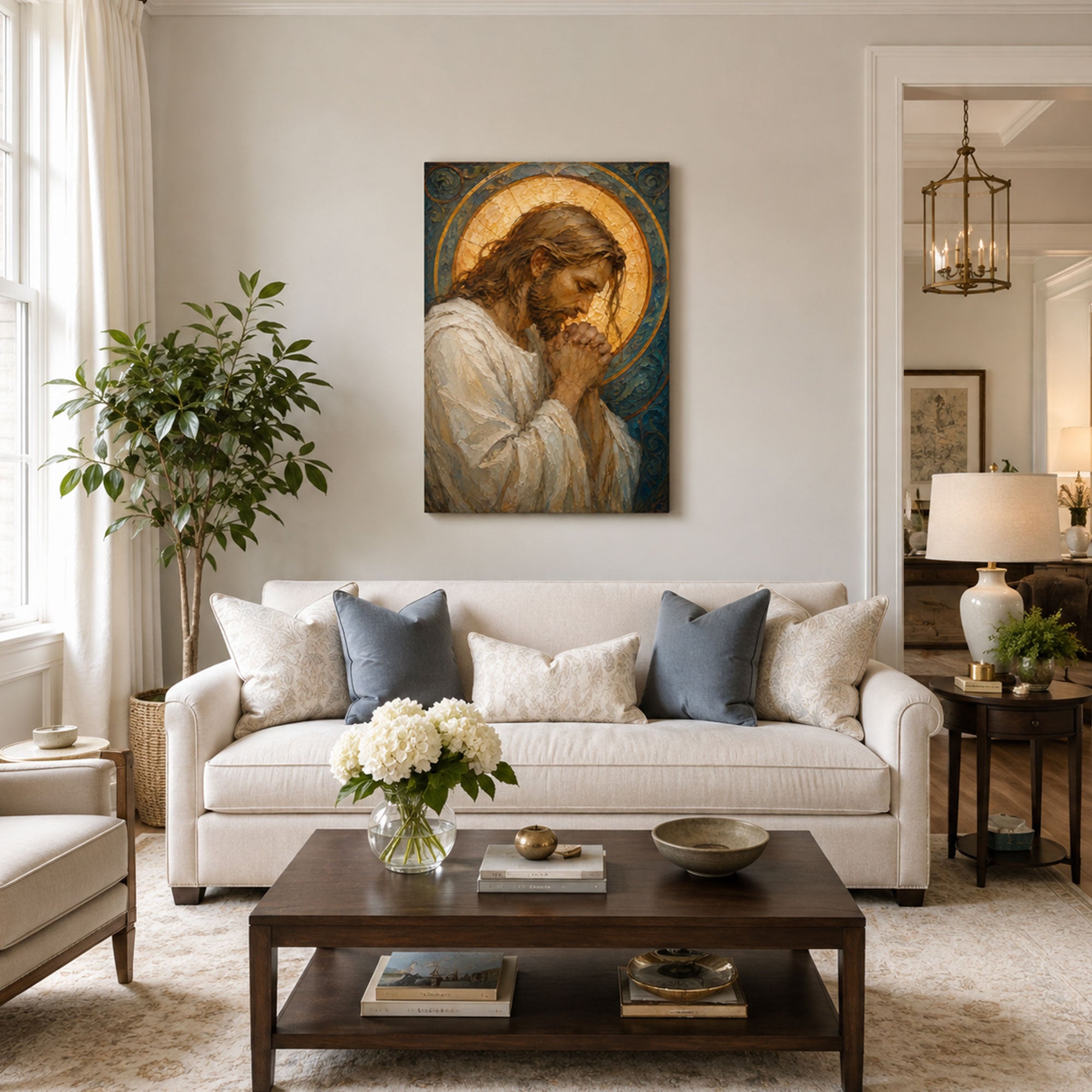 Jesus Praying Canvas Print, Prayer of Christ Christian Wall Decor, Faith and Devotion Gift