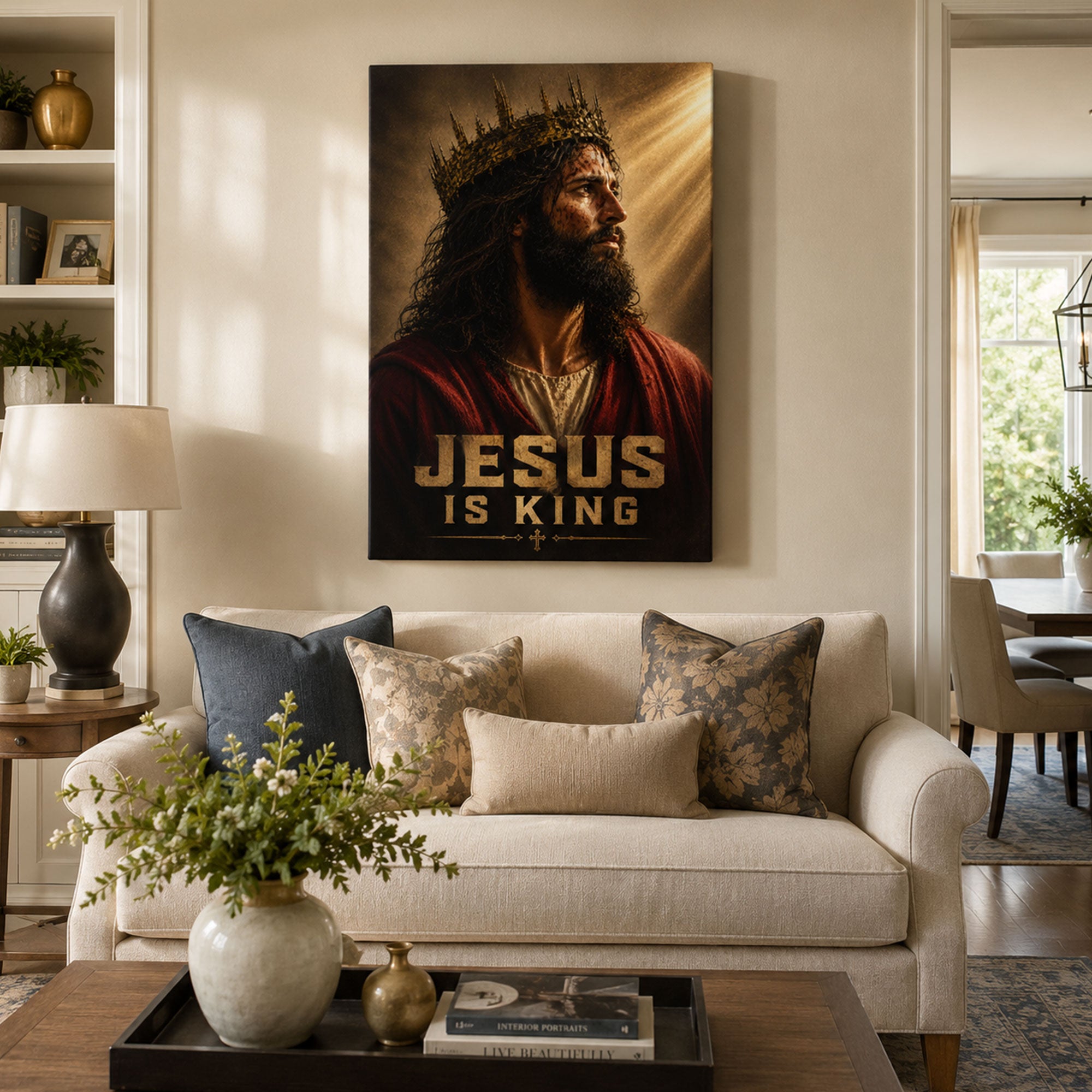 Jesus Is King Crown of Thorns Canvas Print, Bold Christian Home Decor
