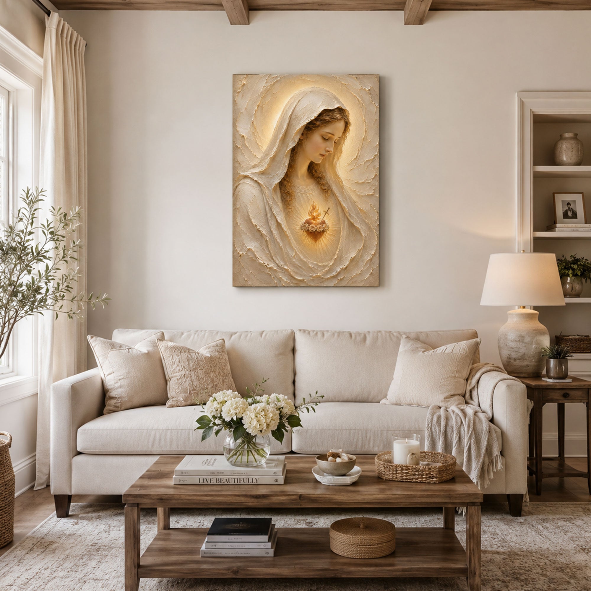 Immaculate Heart of Mary Canvas Print, Blessed Virgin Mary Catholic Wall Decor, Marian Faith Gift