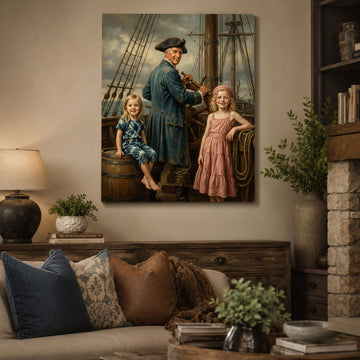 Custom Wild Pirates Grandpa Canvas Print, Personalized Grandfather And Grandkids Pirate Portrait, Adventure Wall Art Gift
