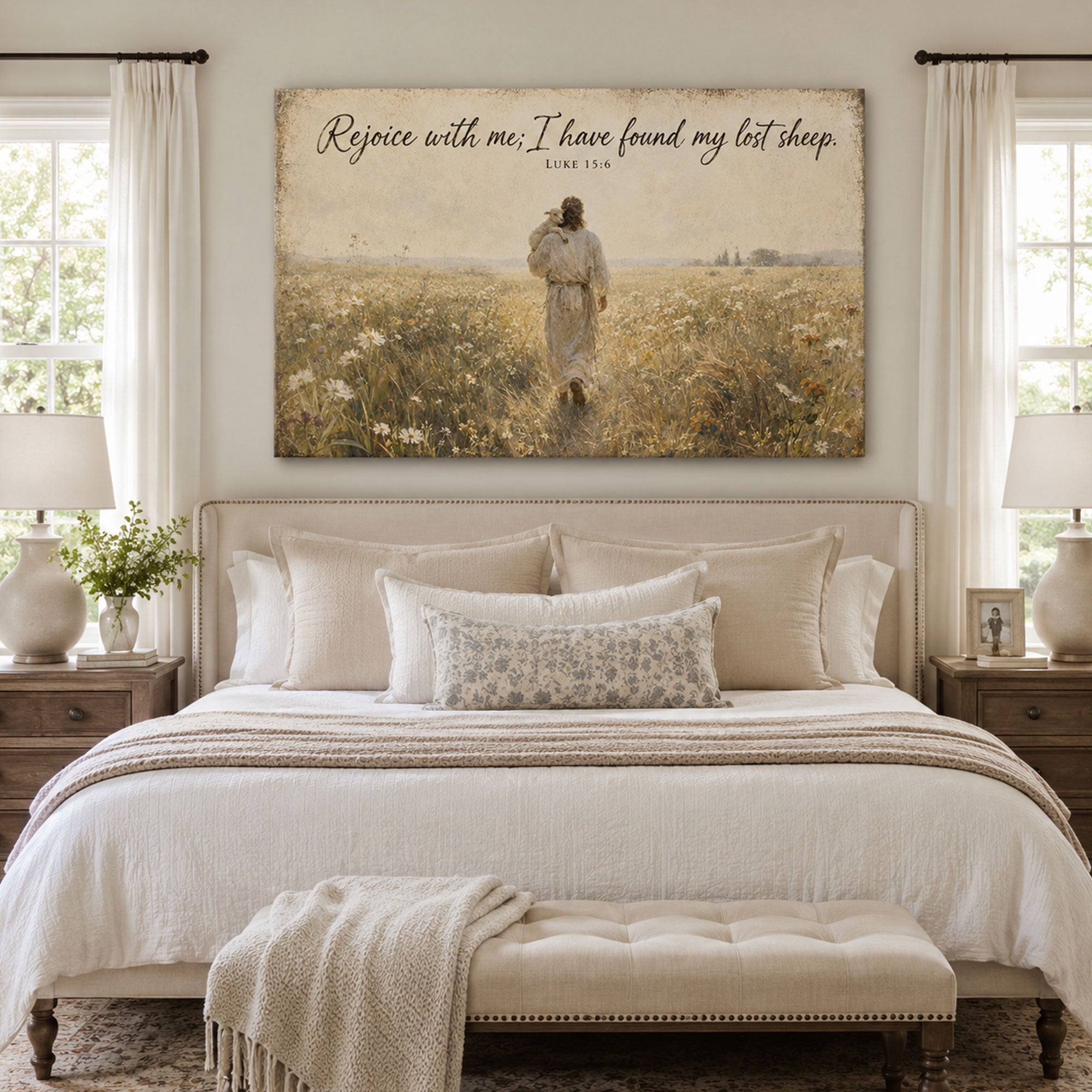 Luke 15:6 Lost Sheep Canvas Print, Christian Home Decor