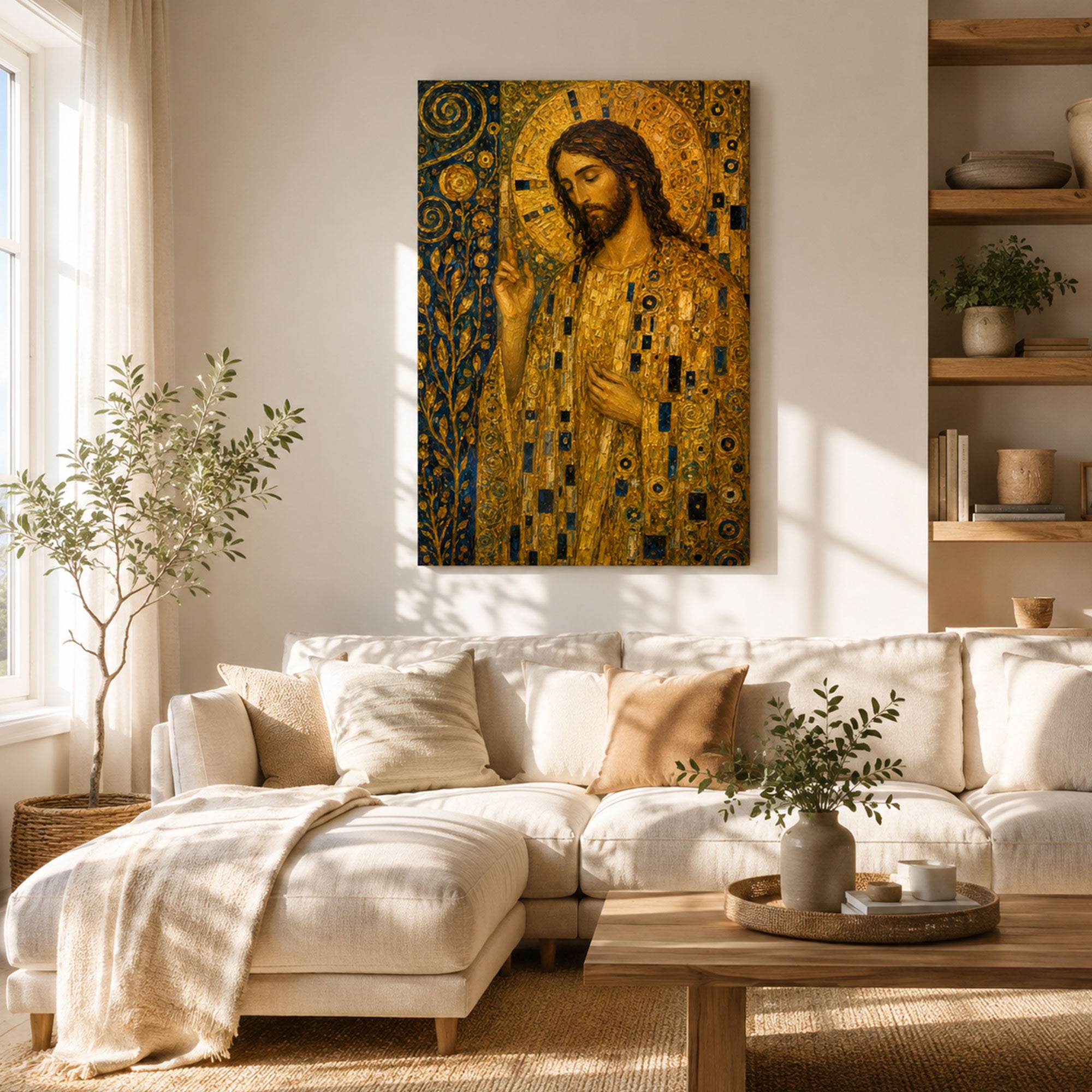 Jesus Christ Golden Mosaic Canvas Print, Sacred Christian Wall Decor, Catholic Faith Gift