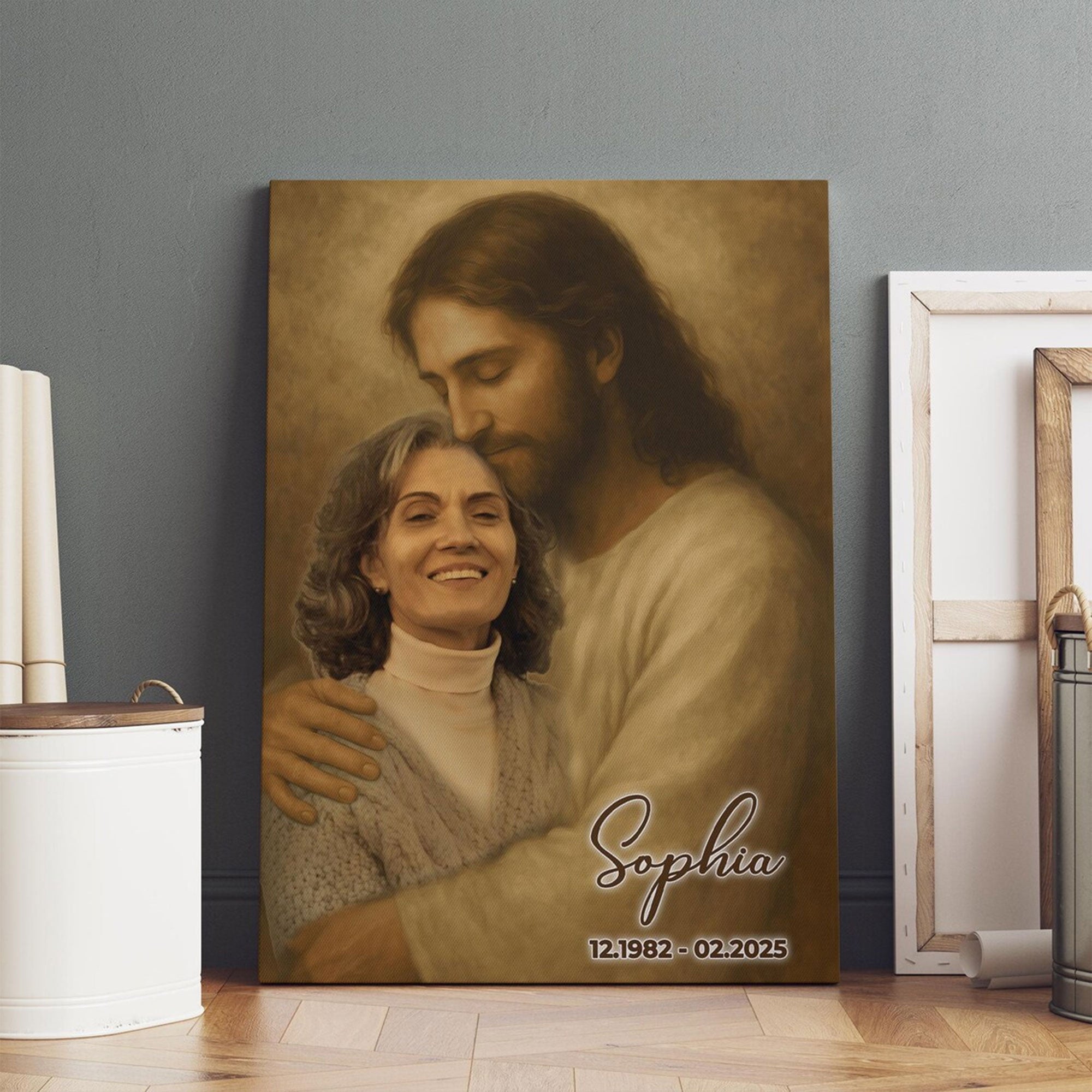Custom Photo Safe in the Arms of Jesus Canvas, Personalized Memorial, Christian Sympathy Gift