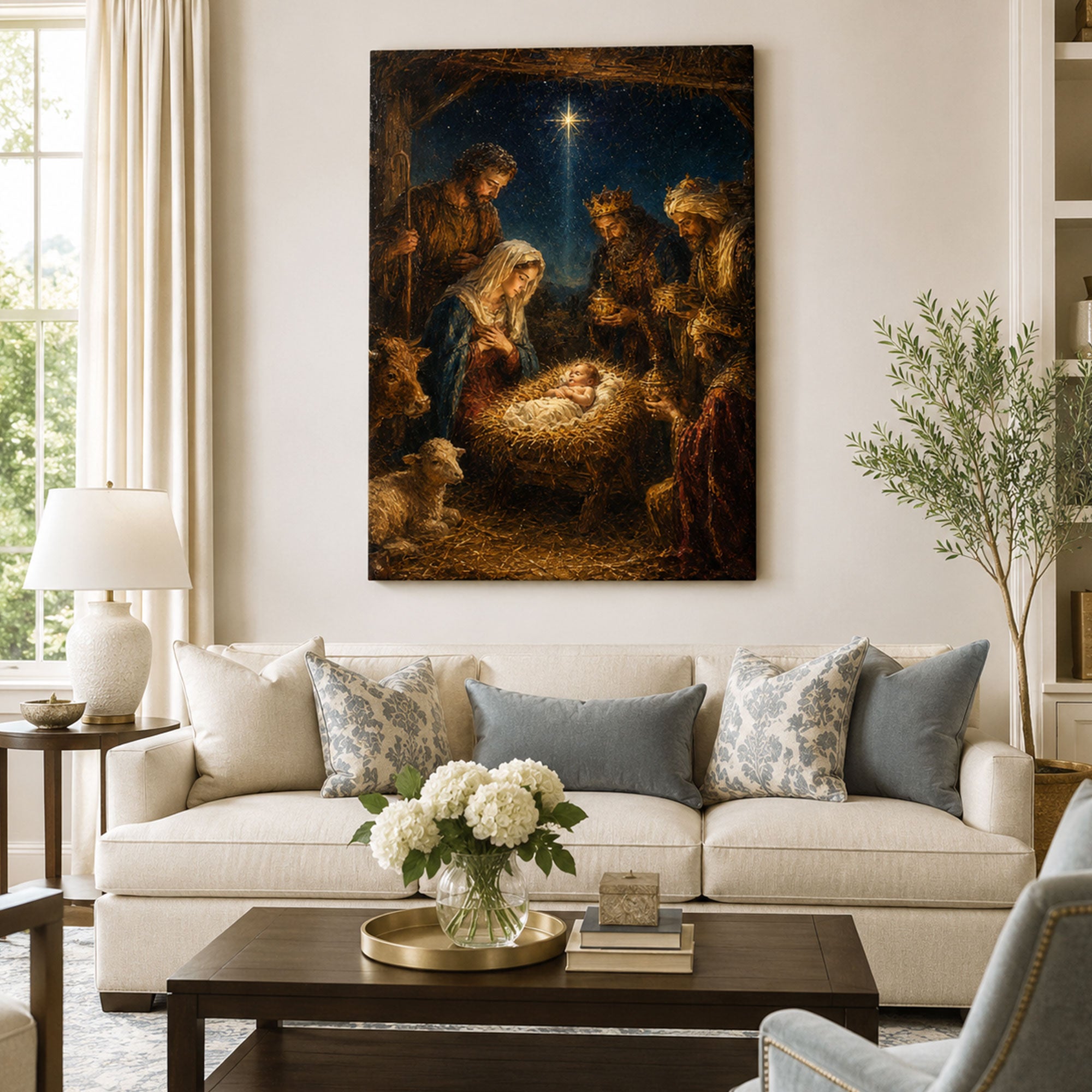 Adoration of the Magi Nativity Canvas Print, Star of Bethlehem Catholic Decor