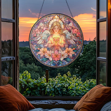 Angel Heart Suncatcher, Floral Window Hanging, Christian Memorial Gift