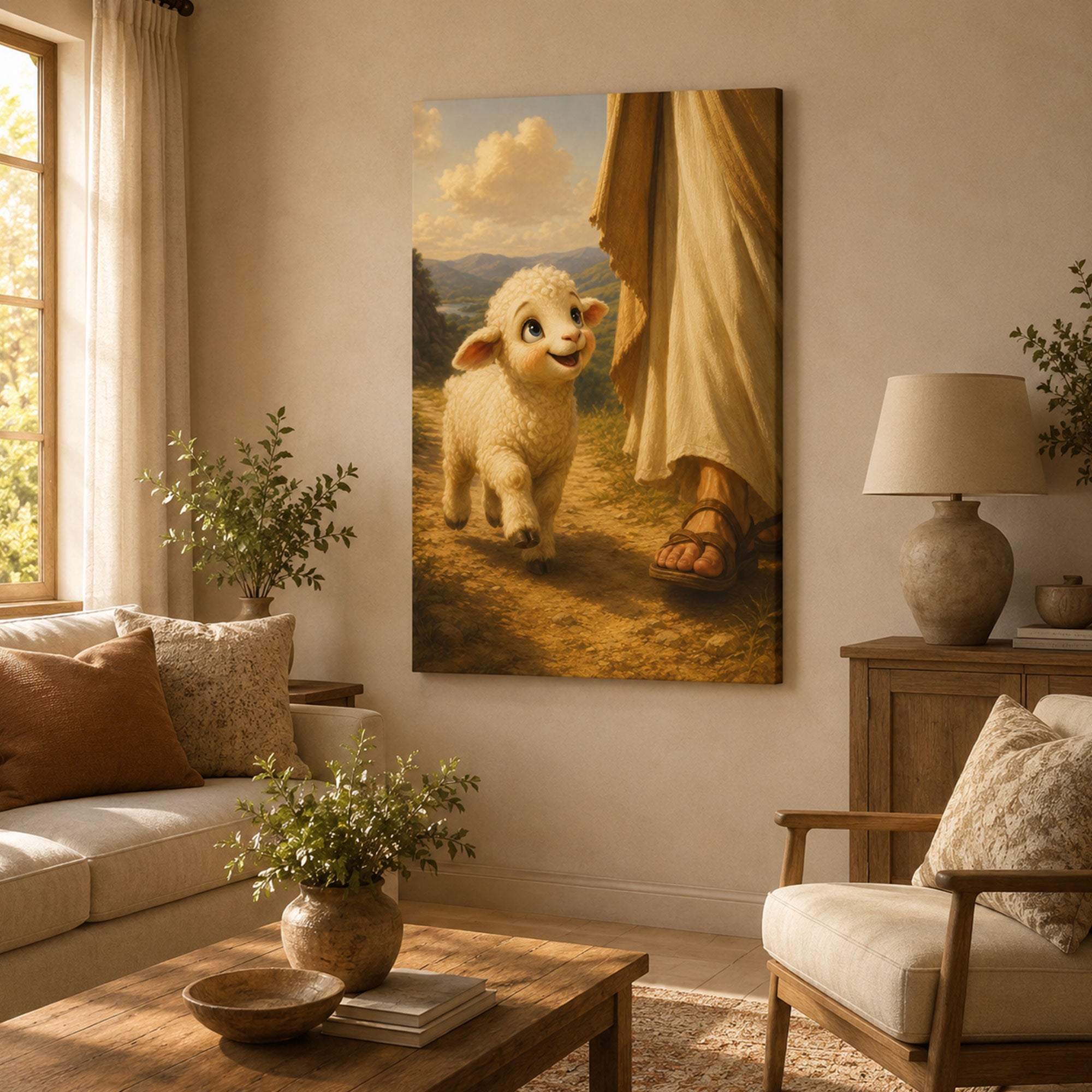 Jesus with Little Lamb Canvas Print, Christian Nursery Wall Art, Faith Home Decor
