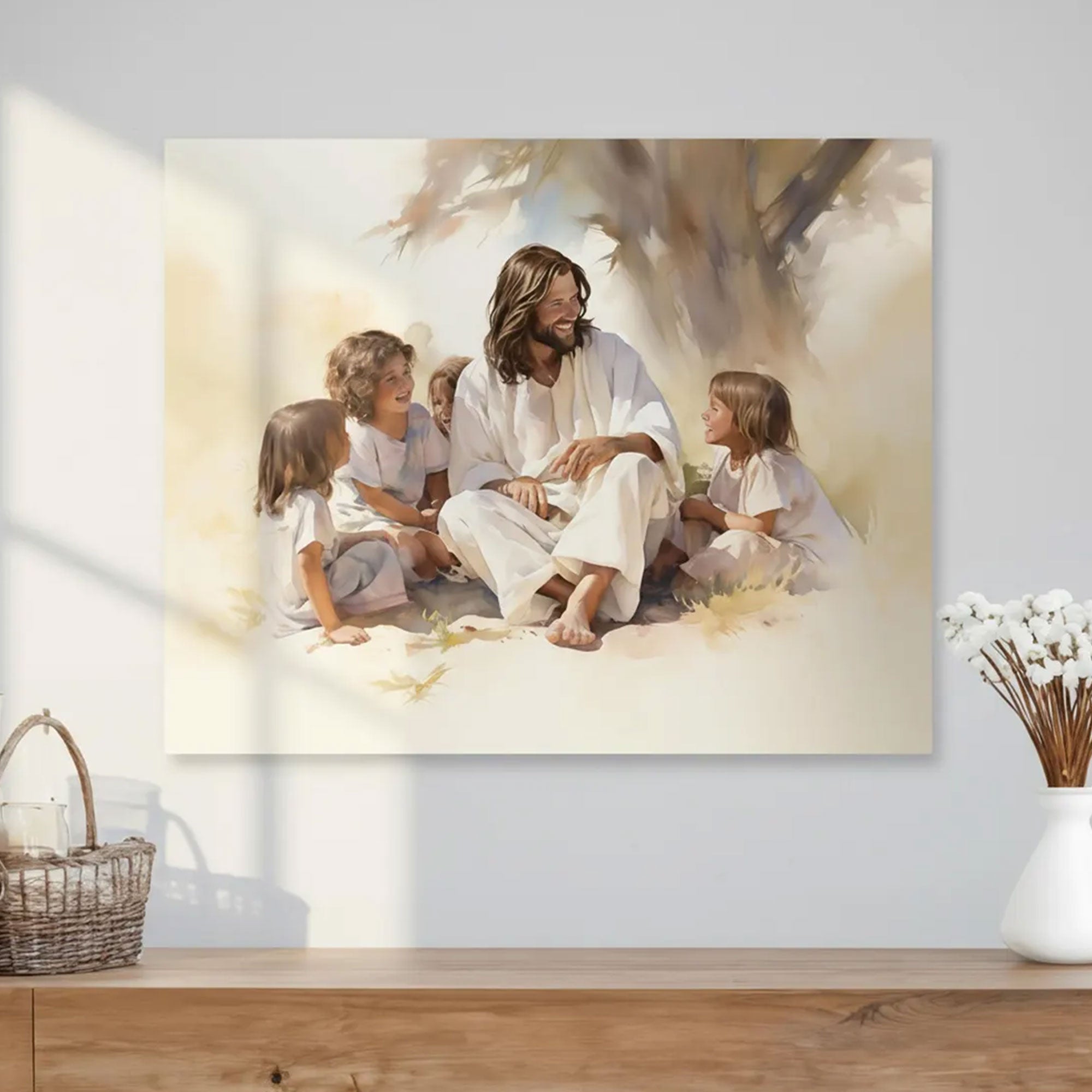 Jesus With Children Canvas Print, Christian Wall Art, Faith-Based Nursery Decor, Religious Home Gift