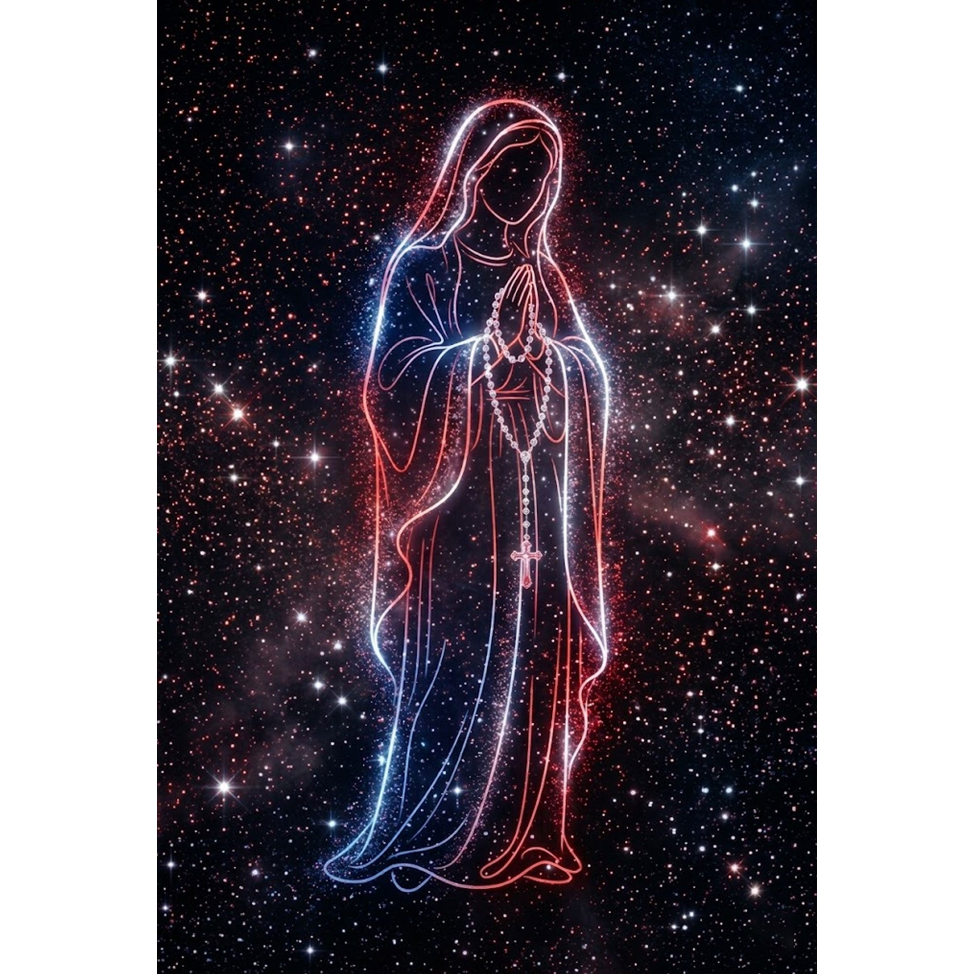 Patriotic Virgin Mary Canvas Print, Red White Blue Madonna Wall Art, American Faith Decor, Modern Christian Artwork