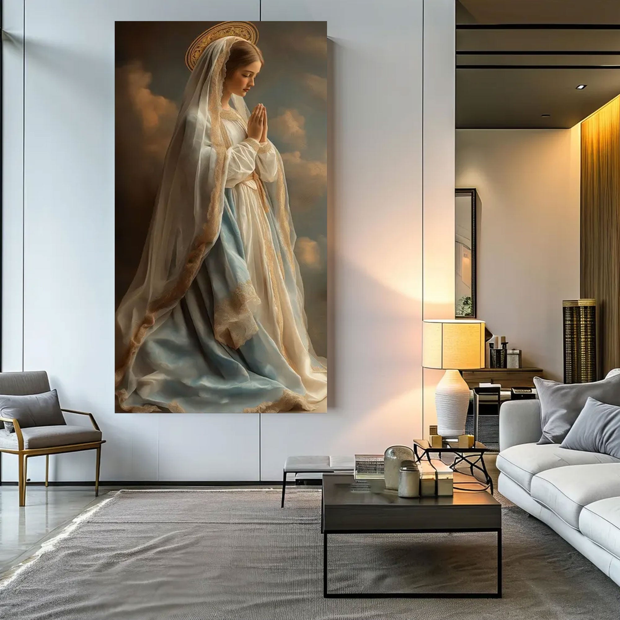 Praying Virgin Mary Canvas Print, Holy Mother Catholic Wall Art, Blessed Mother Faith Decor
