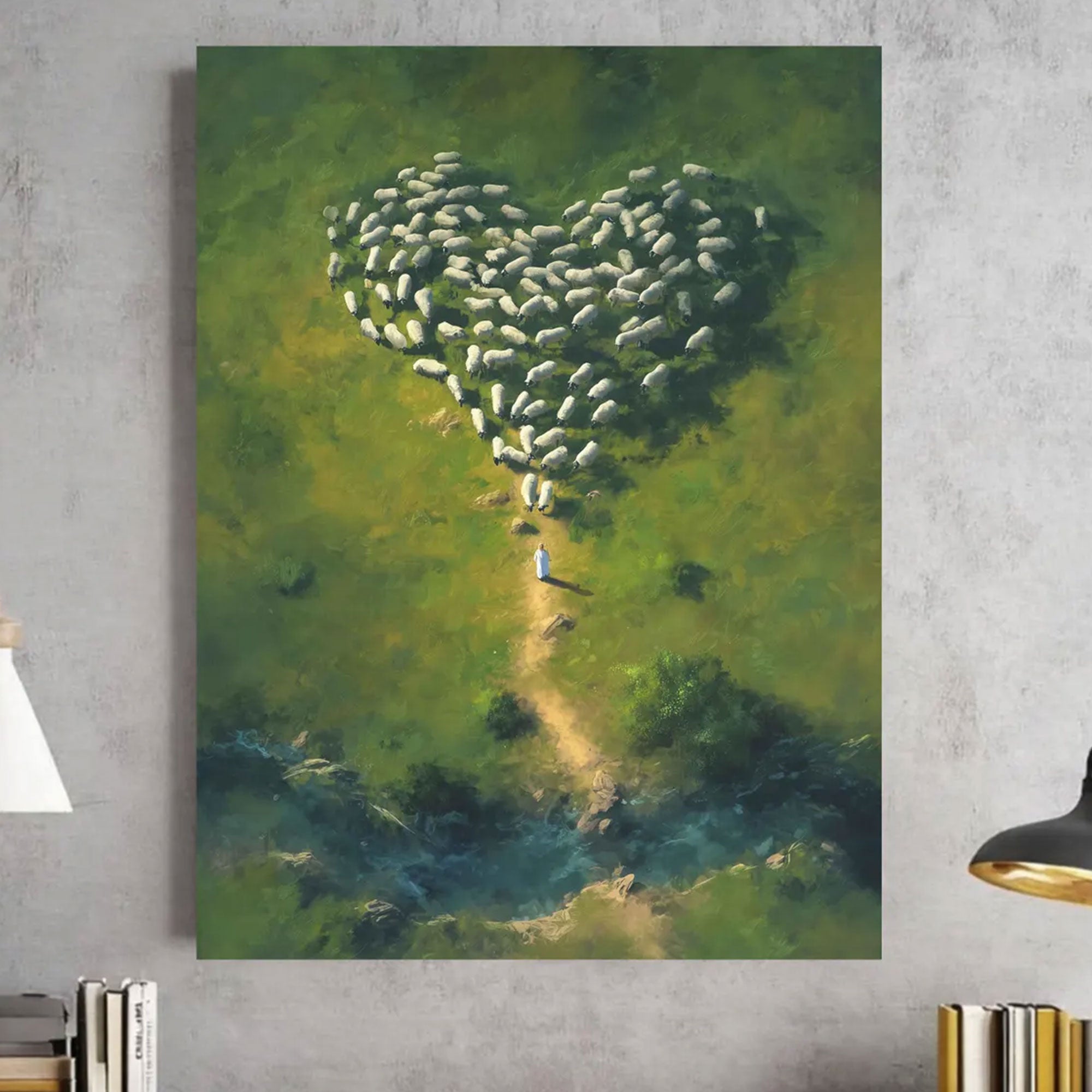 Jesus Shepherd Heart Flock Canvas Print, Christian Wall Art, Religious Faith Decor