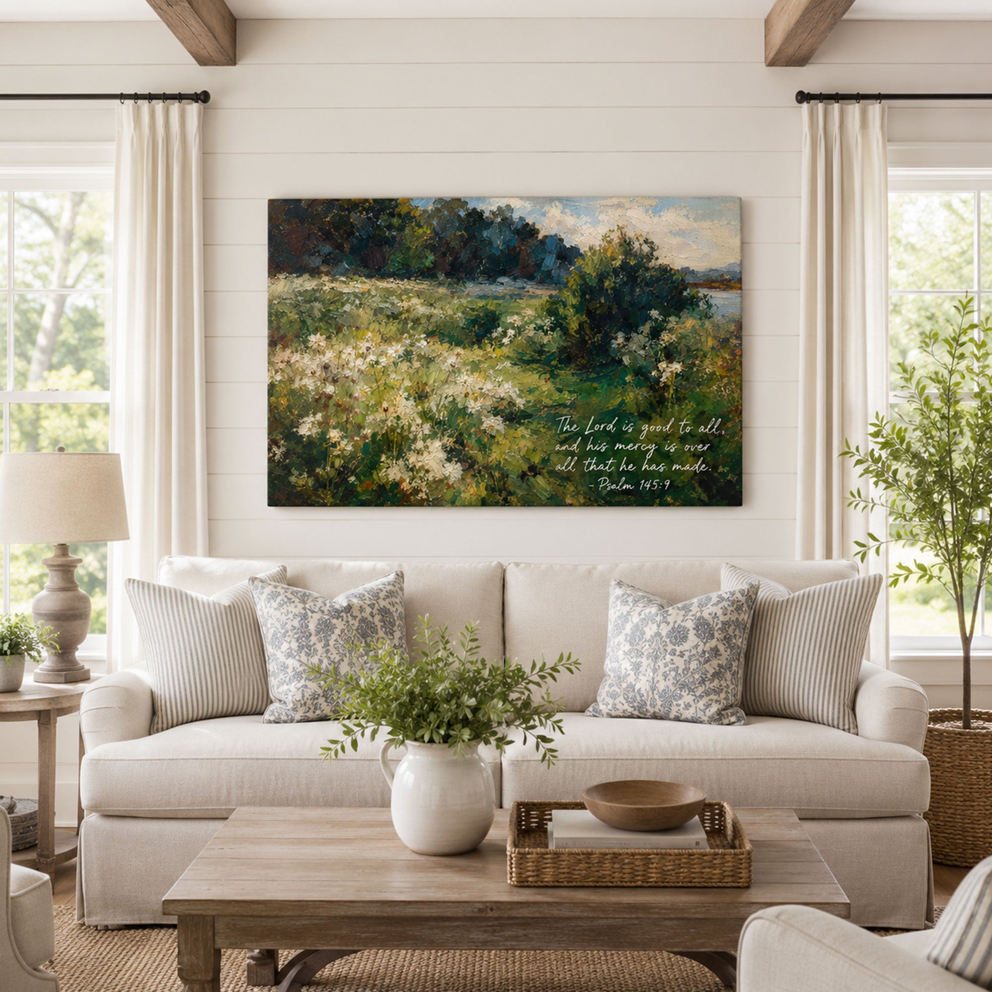 The Lord Is Good to All Canvas Print, Peaceful Psalm 145:9 Christian Decor