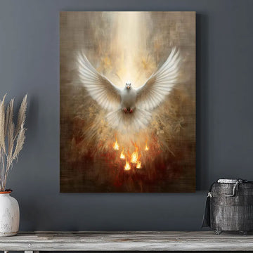 Holy Spirit Dove Canvas Print, Pentecost Fire Christian Wall Art, Religious Faith Decor, Sacred Spiritual Artwork