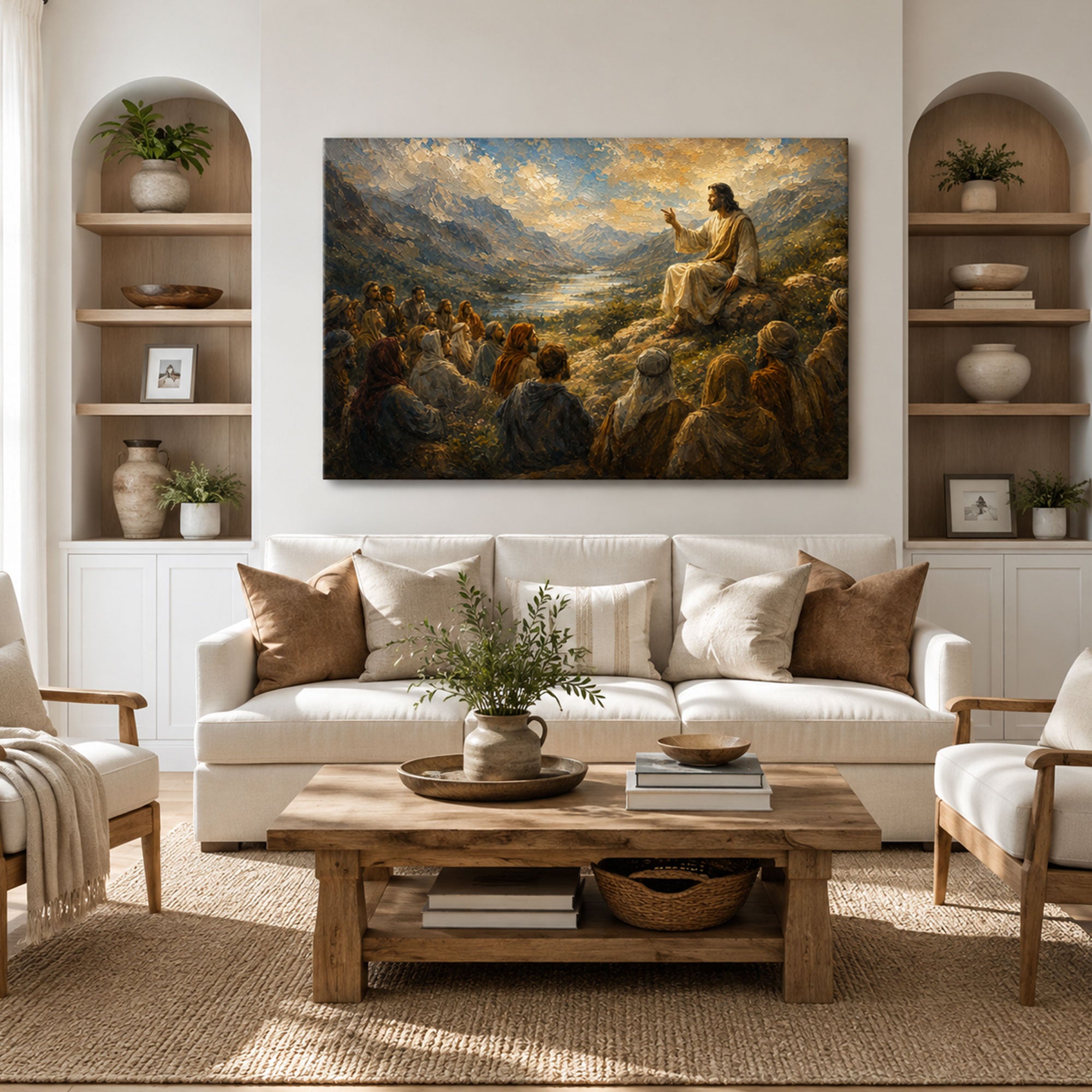 Jesus Sermon on the Mount Canvas Print, Matthew 5 Christian Wall Decor, Bible Faith Gift