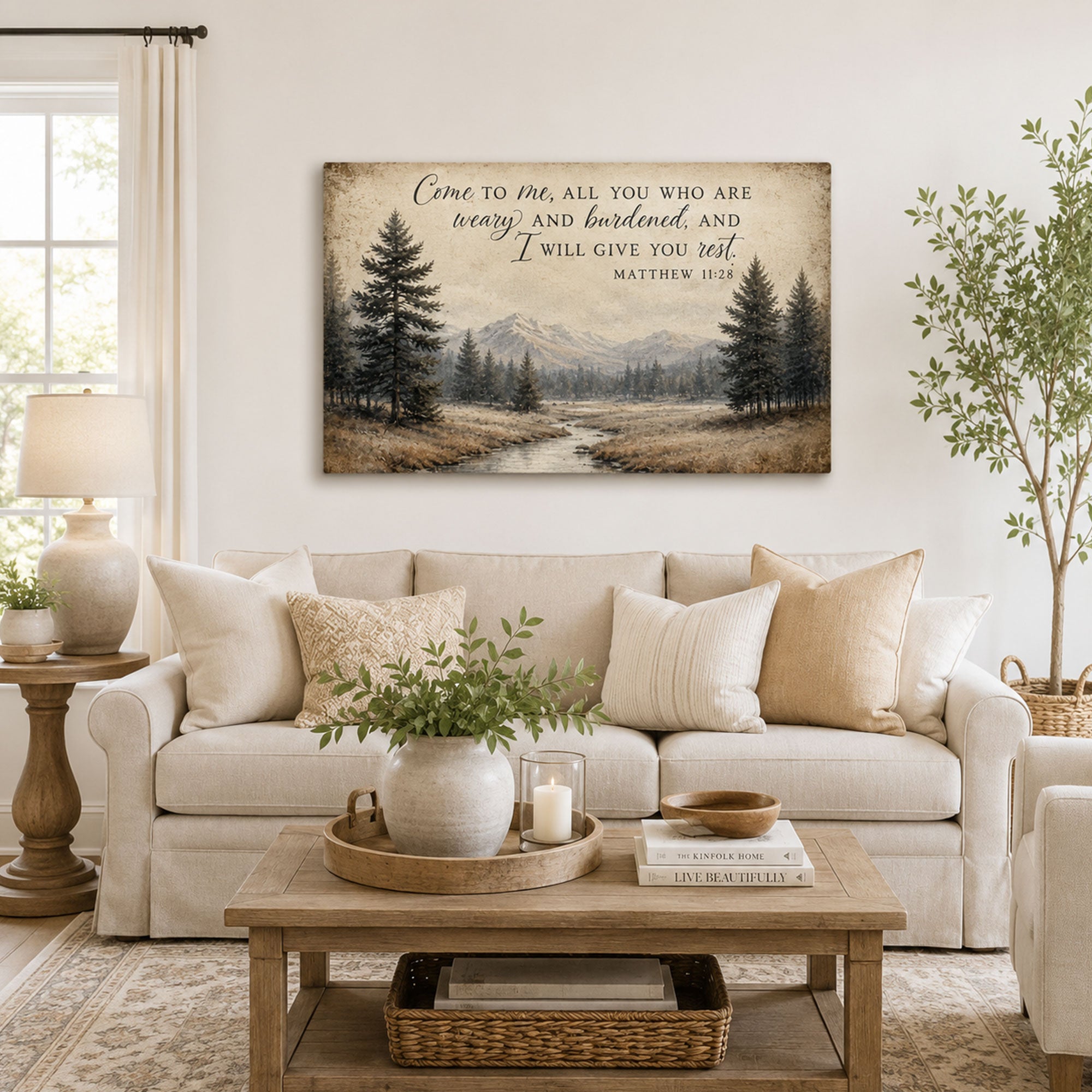 Matthew 11:28 Bible Verse Canvas Print, Christian Home Decor