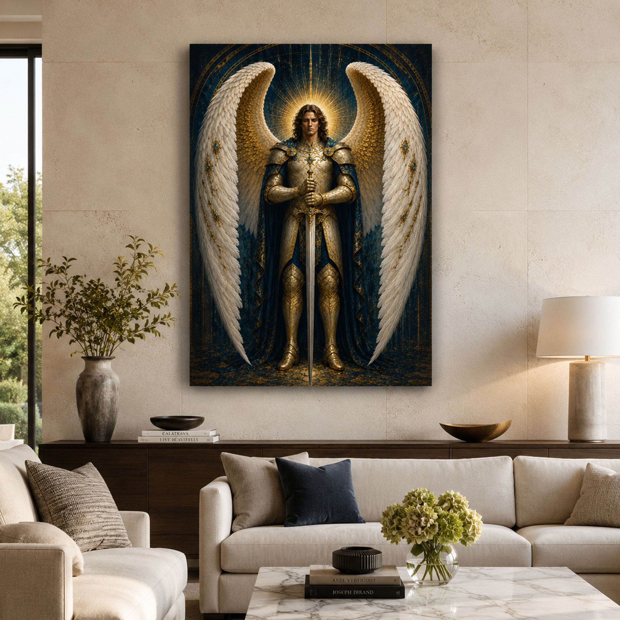Saint Michael with Sword Canvas Print, Catholic Archangel Wall Art, Faith Home Decor Gift