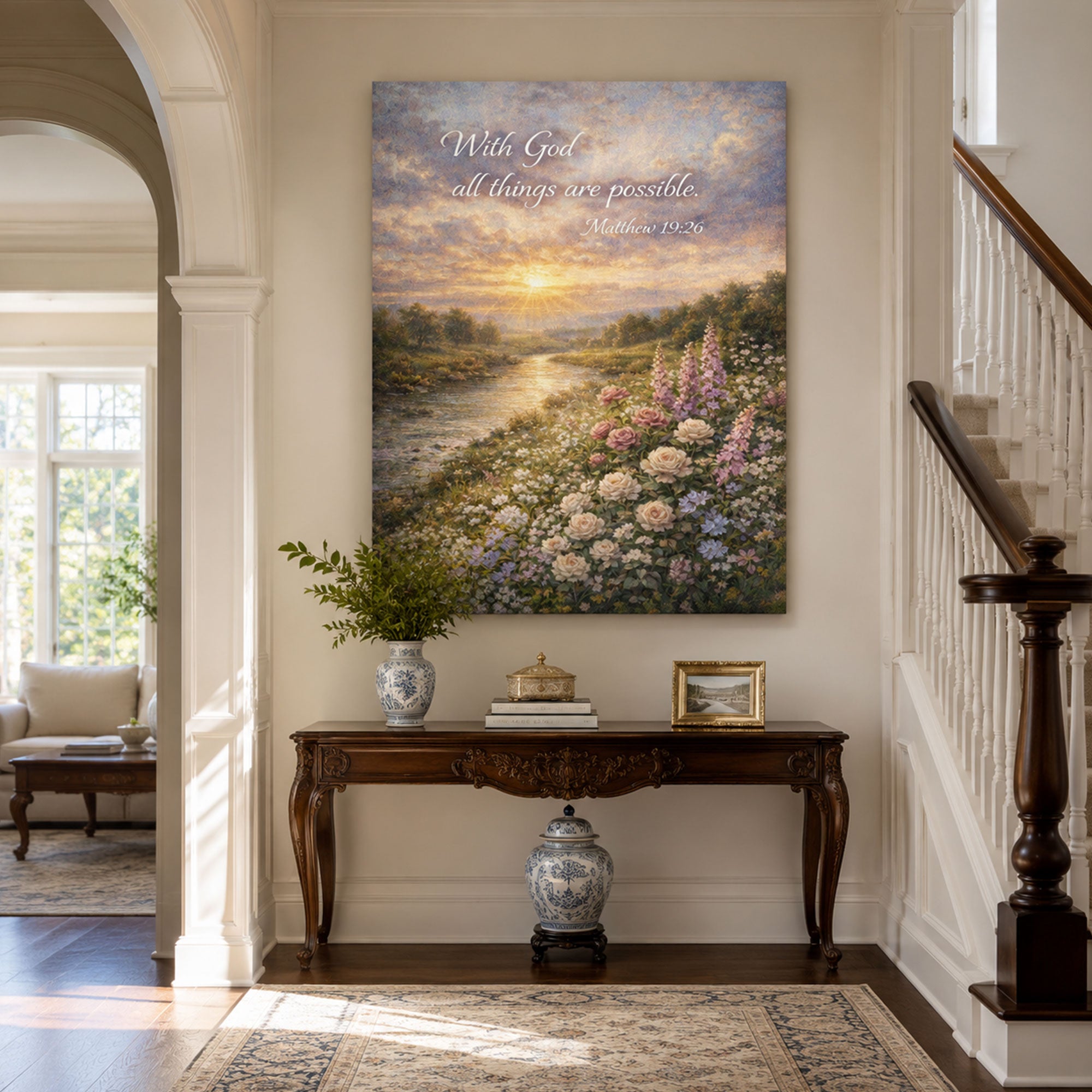 Sunset Meadow Canvas Print, Christian Religious Wall Art, Peaceful Landscape Home Decor, Inspirational Faith Gift