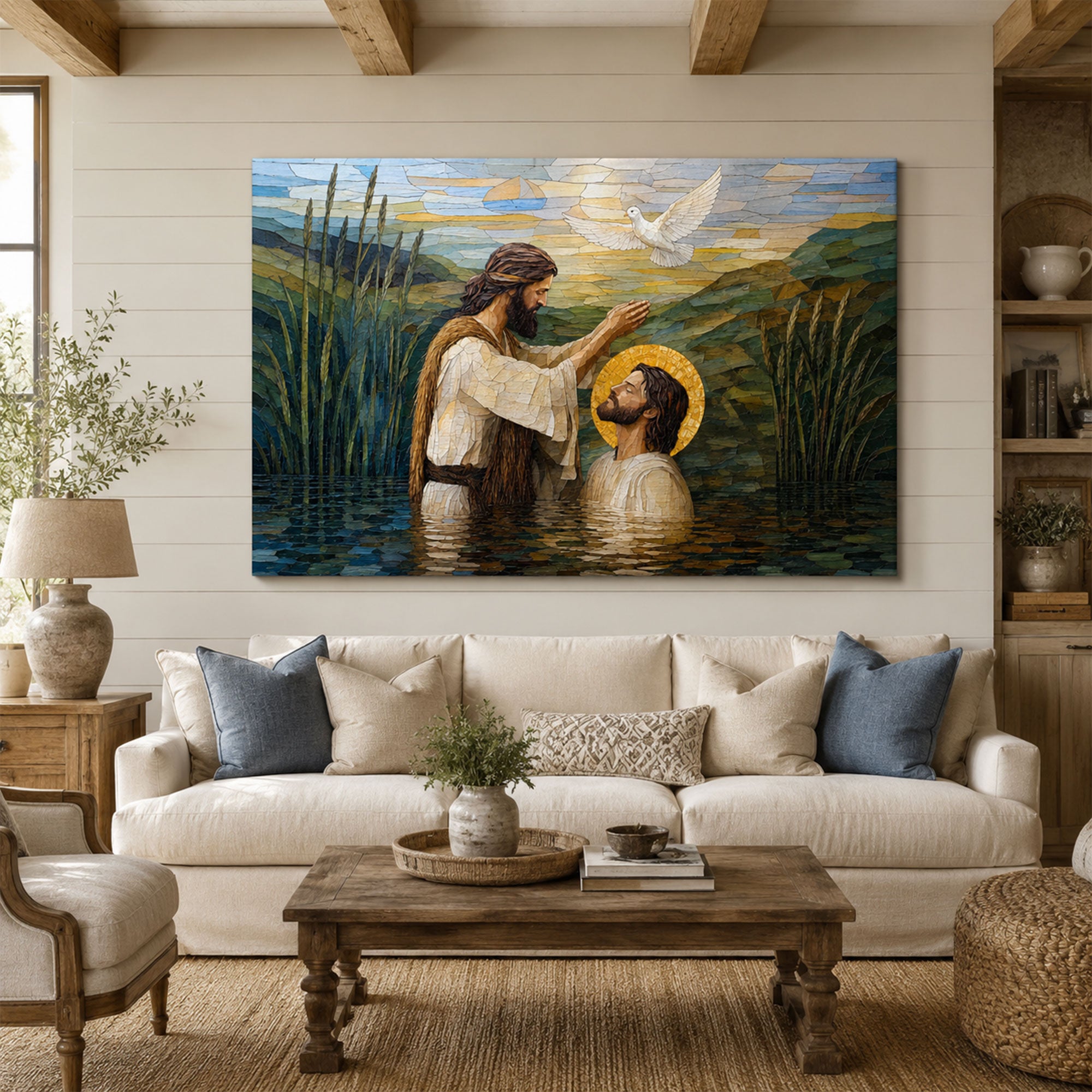 Baptism of Jesus Canvas Print, Catholic Christian Wall Art, Faith Home Decor Gift