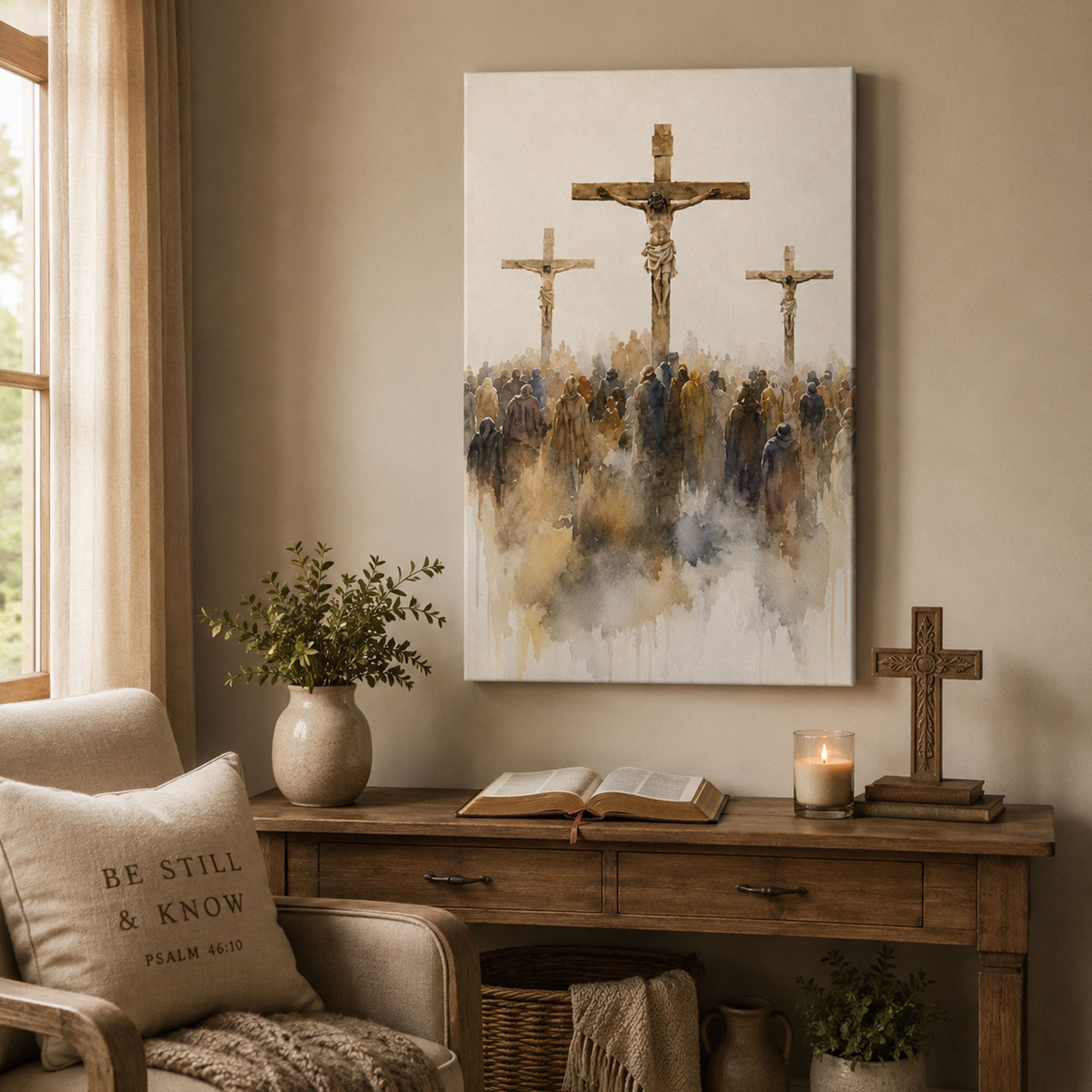 Jesus Crucifixion at Calvary Canvas Print, Christian Faith Home Decor