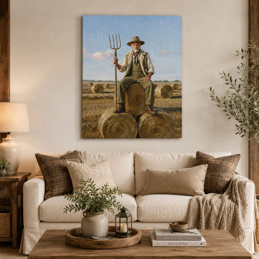 Custom Face For Dad Golden Harvest Canvas, Personalized Farmer Portrait, Funny Father’s Day Gift