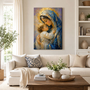 Virgin Mary and Child Jesus Canvas Print, Catholic Wall Decor, Marian Faith Gift