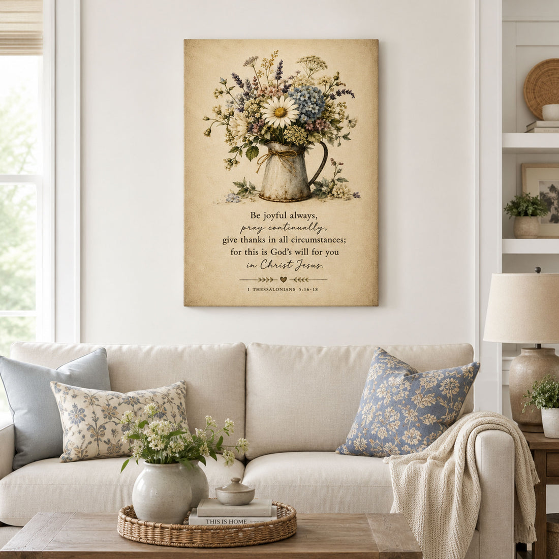1 Thessalonians 5:16 18 Canvas Print, Joyful Prayer Floral Christian Home Decor