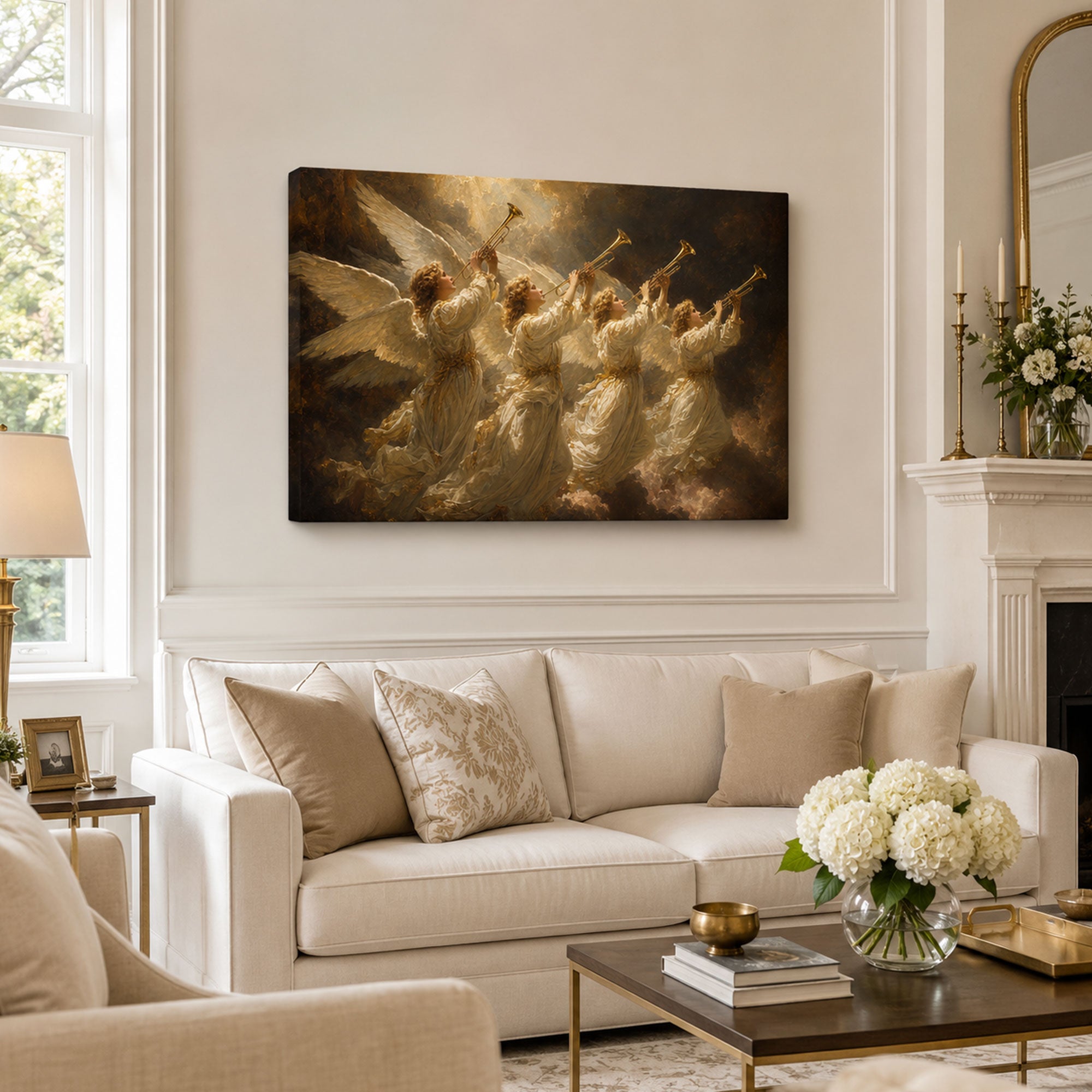 Heavenly Angels with Trumpets Canvas Print, Christian Home Decor