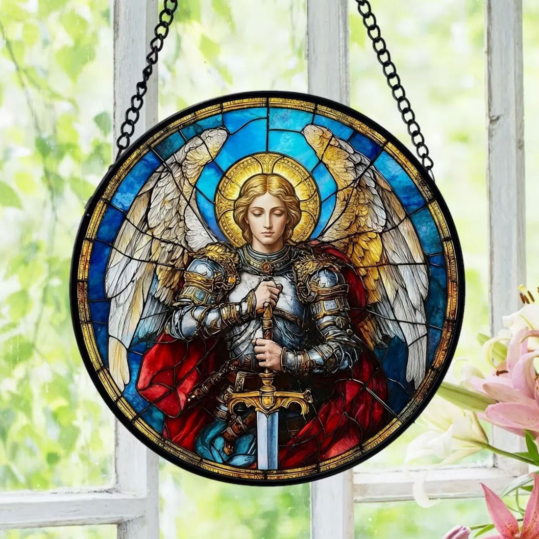 Saint Michael Archangel Suncatcher, Catholic Guardian Angel Window Hanging, Christian Gift