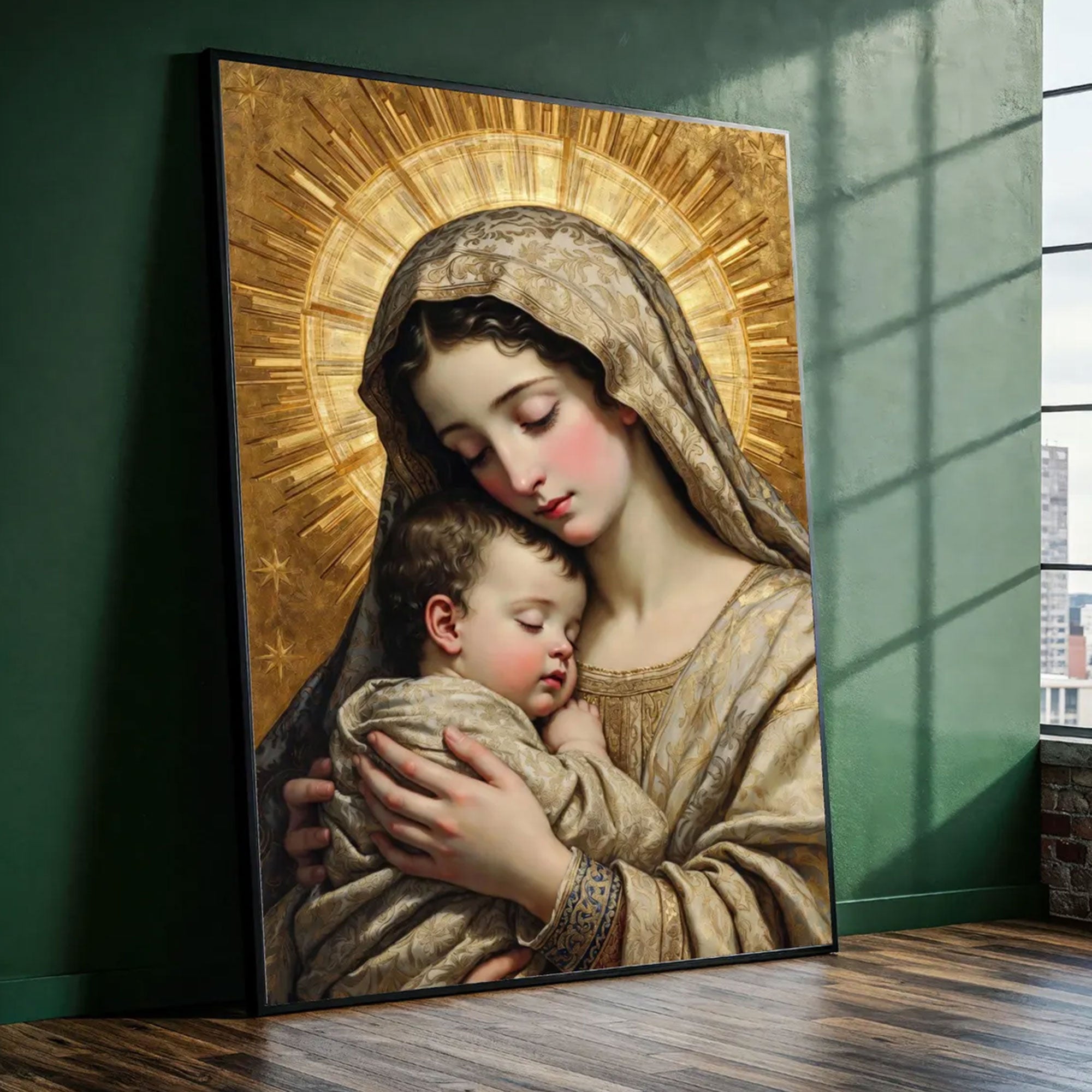 Mother and Child Jesus Canvas Wall Art, Christian Religious Portrait, Spiritual Home Decor
