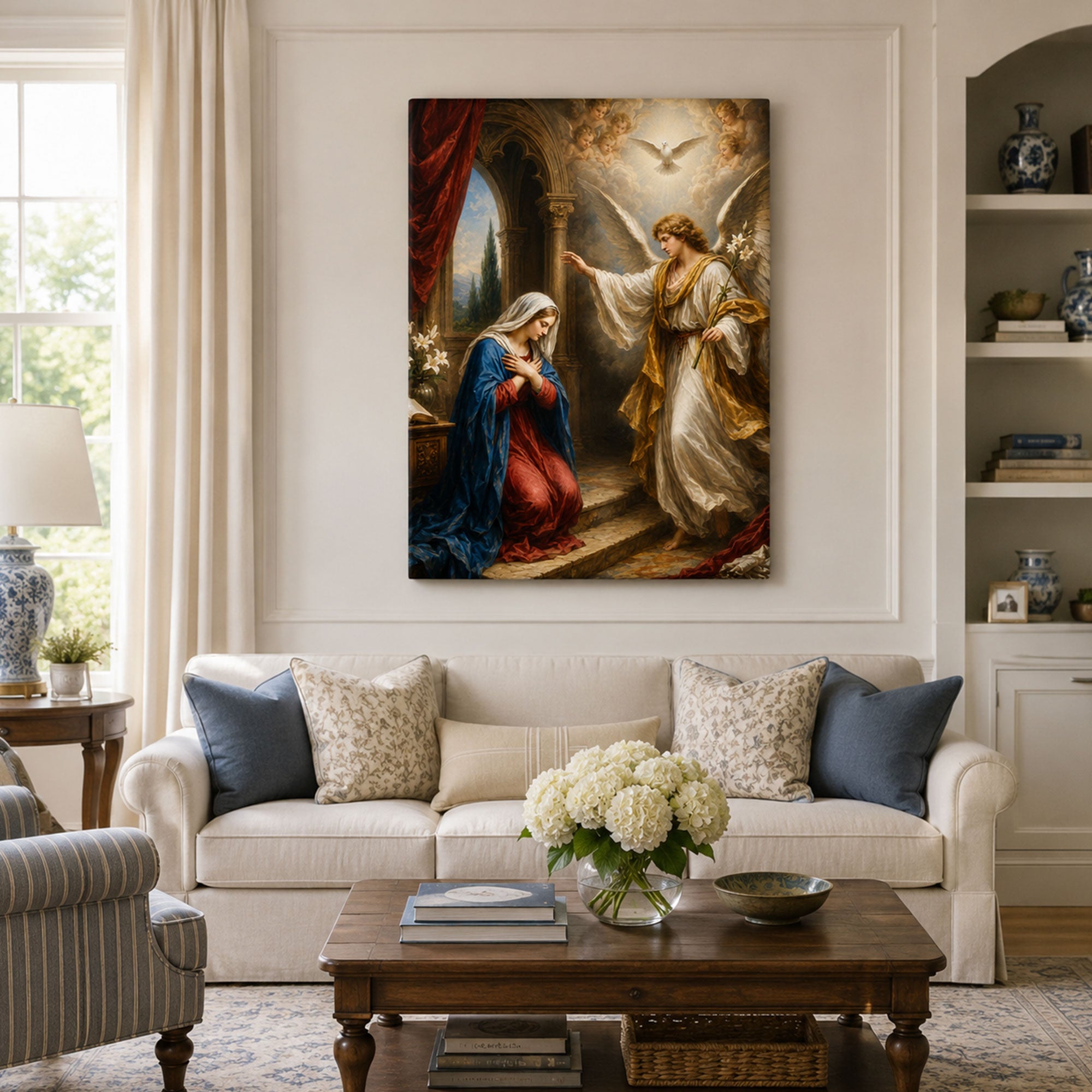 Annunciation of Mary Canvas Print, Archangel Gabriel Catholic Wall Art, Virgin Mary Faith Home Decor Gift