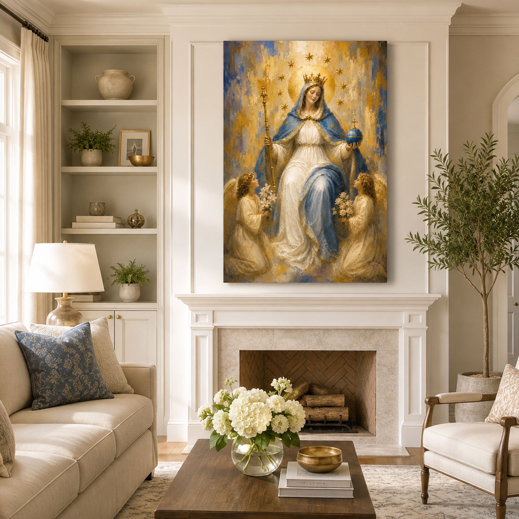 Queen of Heaven Virgin Mary Canvas Print, Catholic Home Decor