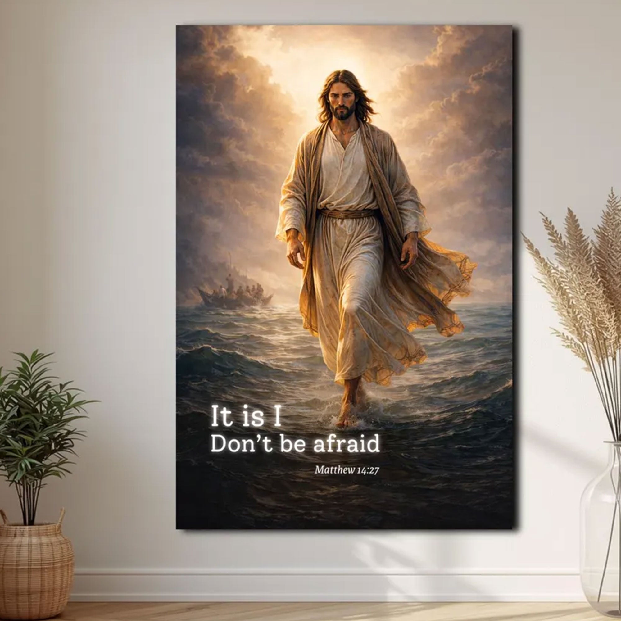 Jesus Walking on Water Canvas Print, Christian Scripture Wall Art, Faith-Based Home Decor, Religious Gift