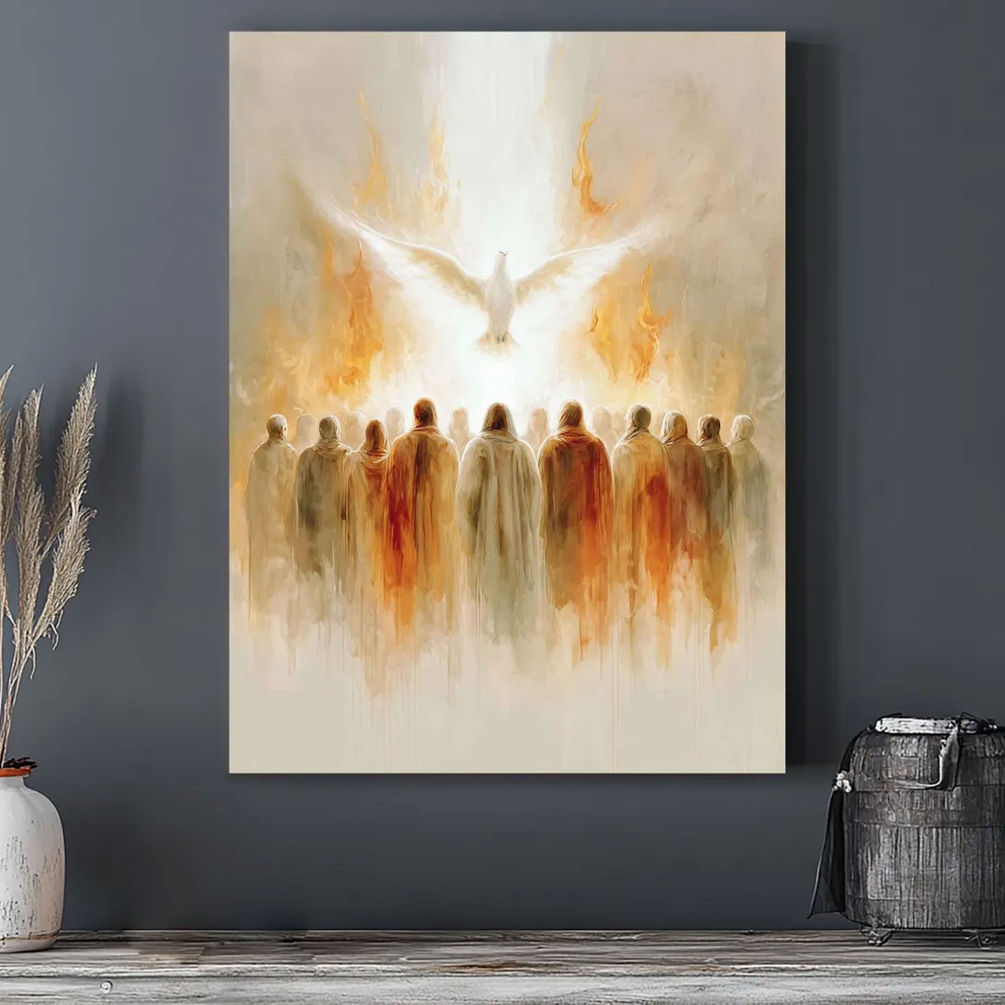 Pentecost Holy Spirit Canvas Print, Dove Descending Upon the Apostles, Christian Faith Wall Art, Biblical Religious Decor