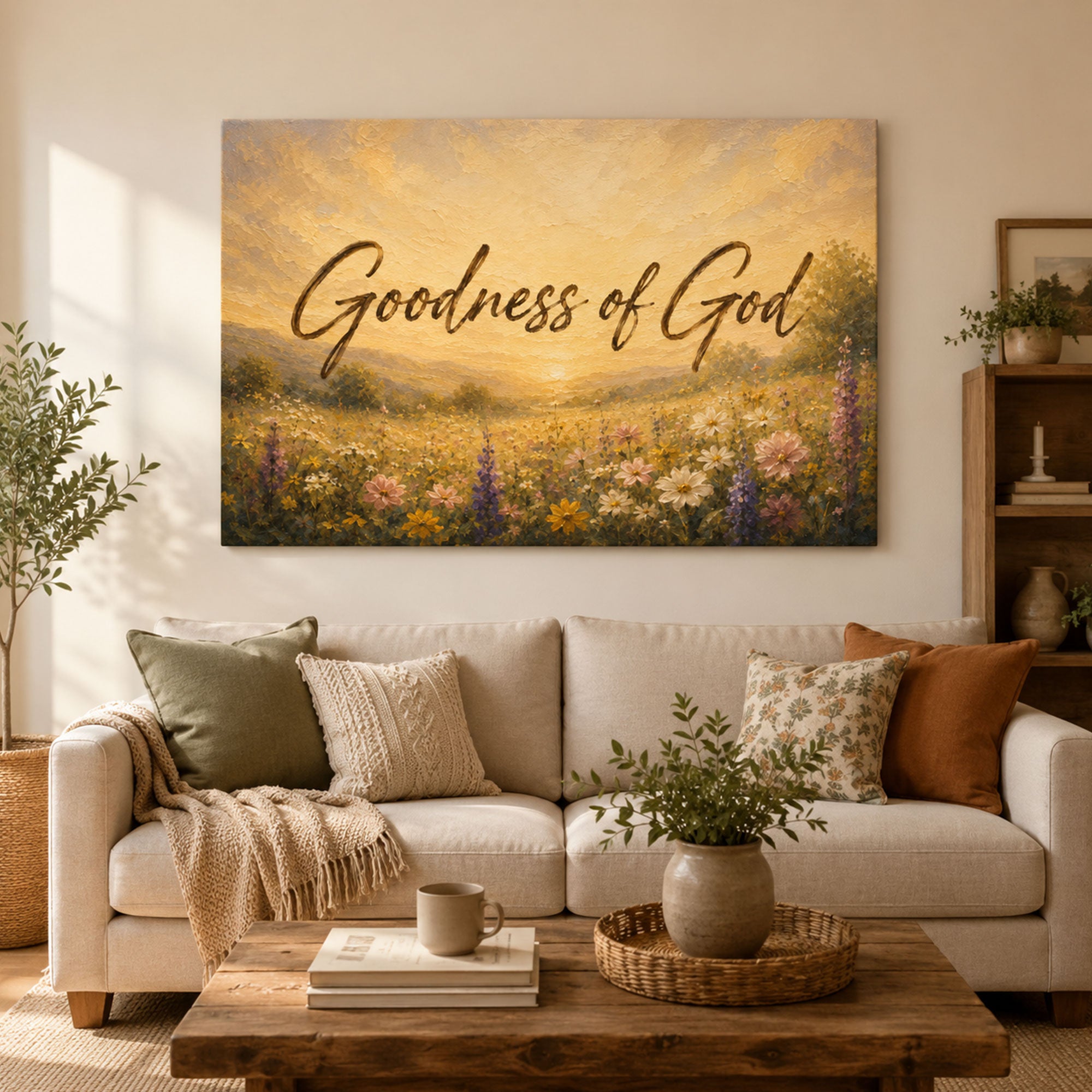 Goodness of God Canvas Print, Christian Quote Wall Art, Wildflower Meadow Faith Home Decor