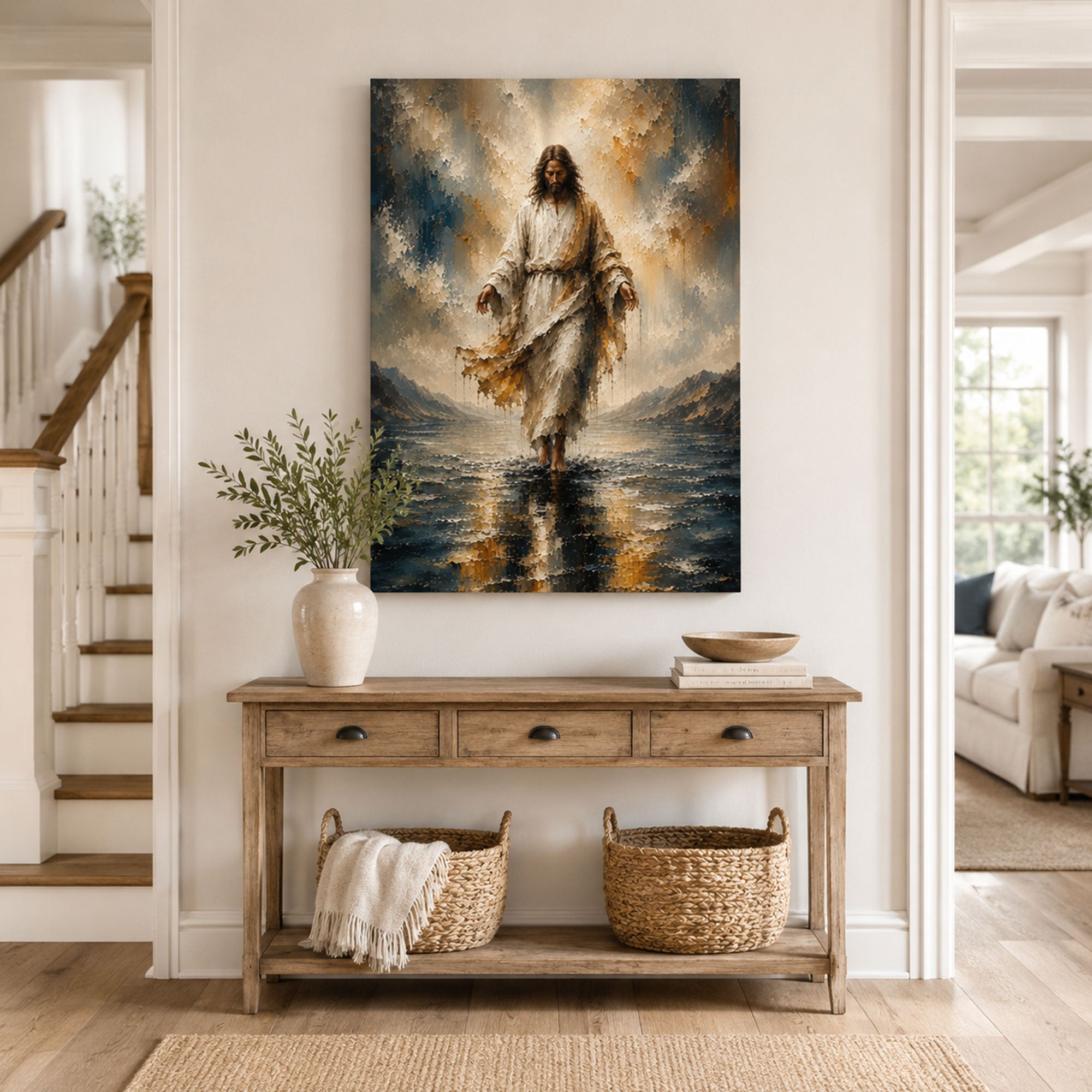 Jesus Walking on Water Canvas Print, Christian Faith Wall Art, Religious Home Decor Gift