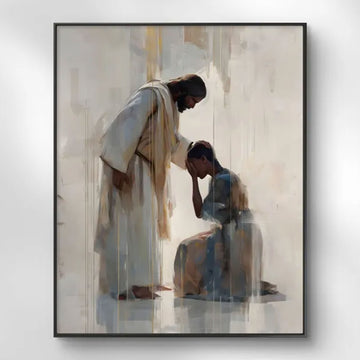 Jesus Comforts Black Woman Canvas Print, African American Christian Wall Art, Inspirational Faith Decor