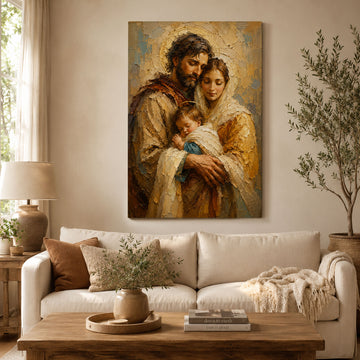 Holy Family Canvas Print, Jesus Mary and Joseph Catholic Wall Art, Christian Home Decor, Sacred Family Gift