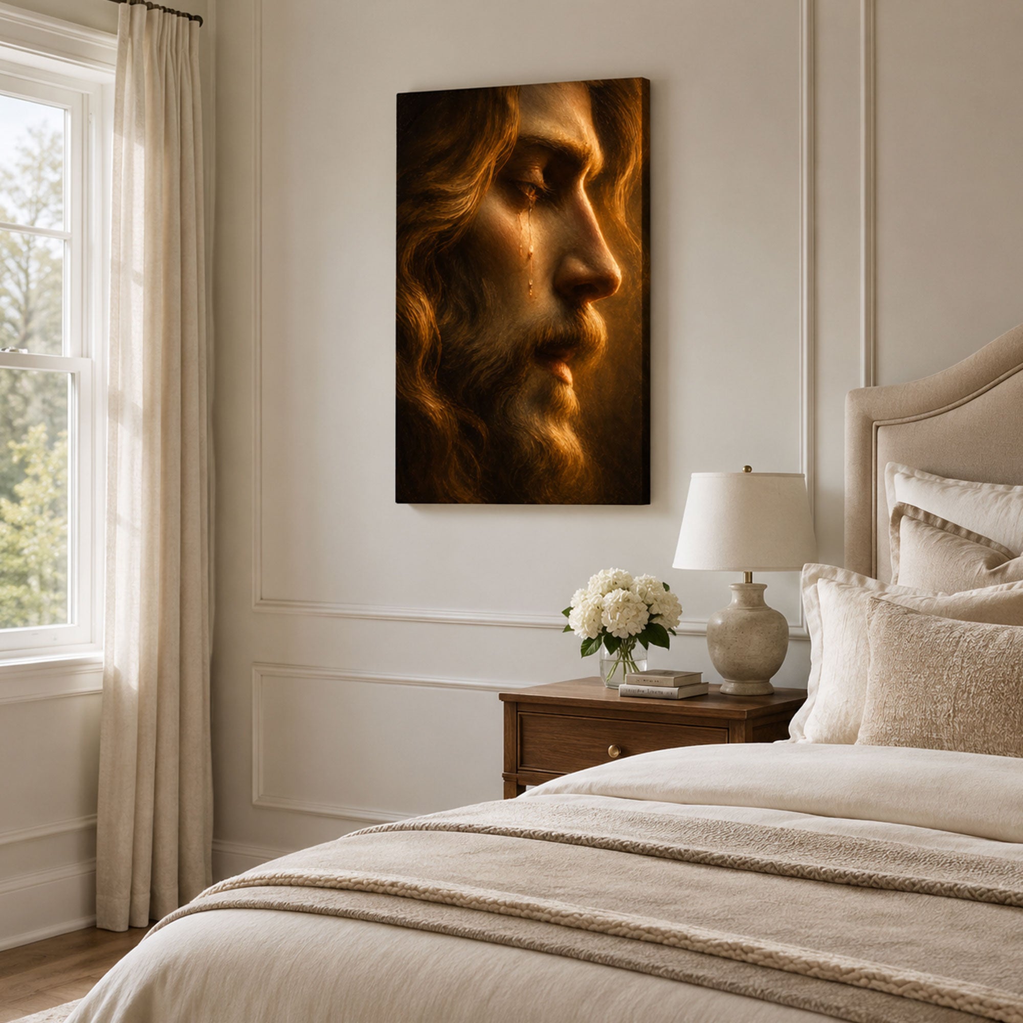 Weeping Jesus Portrait Canvas Print, Christian Home Decor