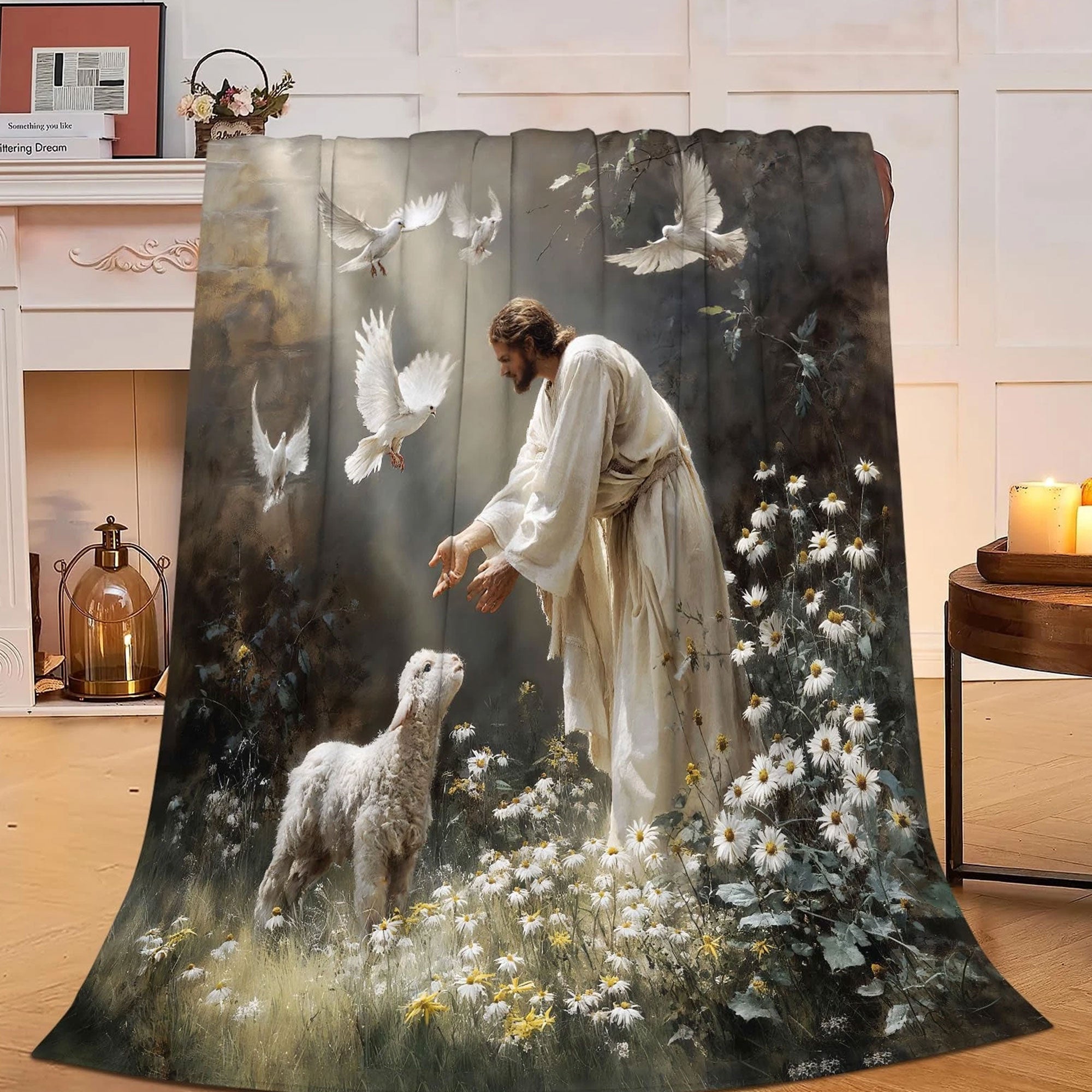 Jesus Lamb Fleece Blanket, Christian Jesus Throw, Soft Cozy Faith Blanket, Religious Gift, Christian Home Decor