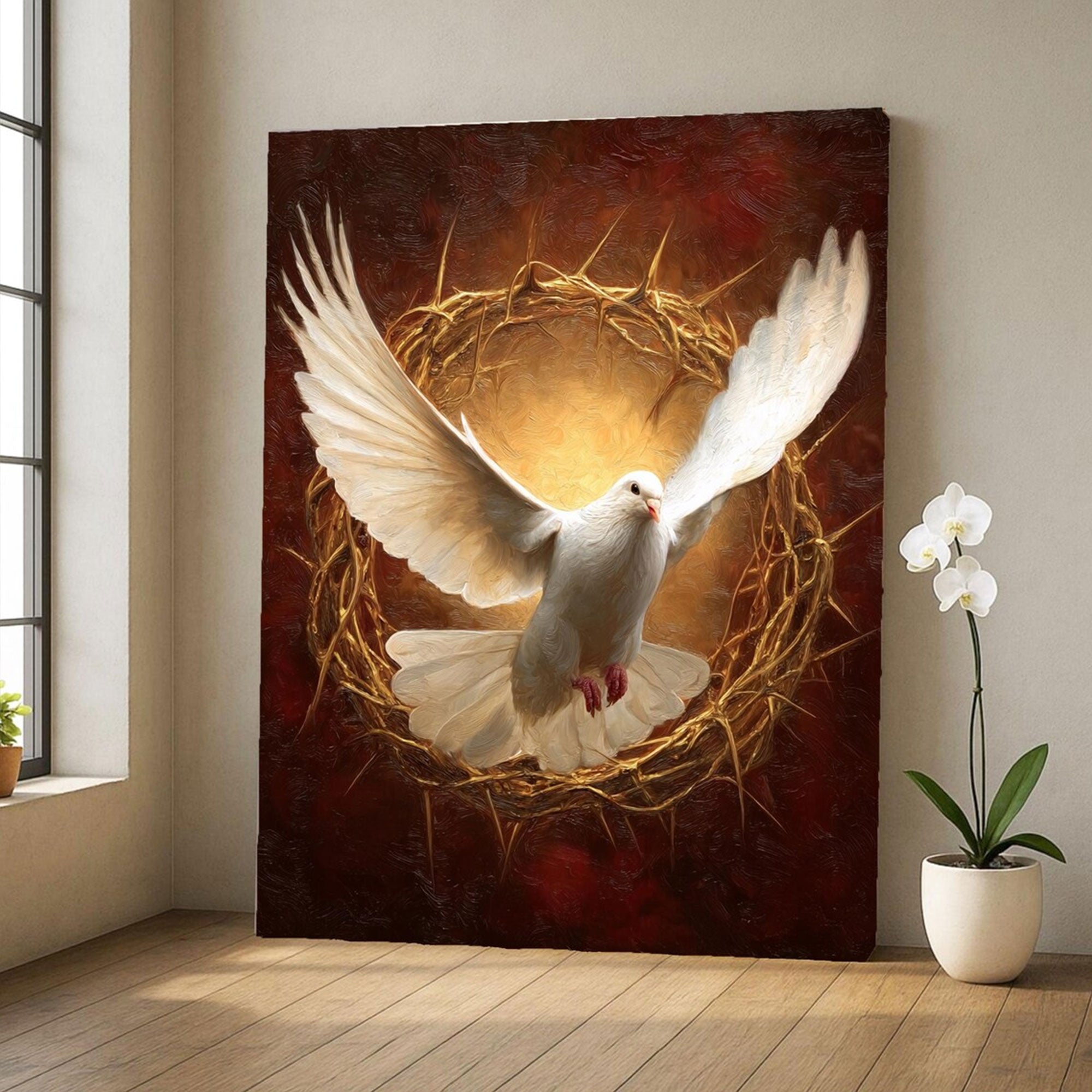 White Dove Canvas Wall Art, Symbol of Peace and Spiritual Faith, Elegant Christian Home Decor for Living Room, Prayer Room or Bedroom