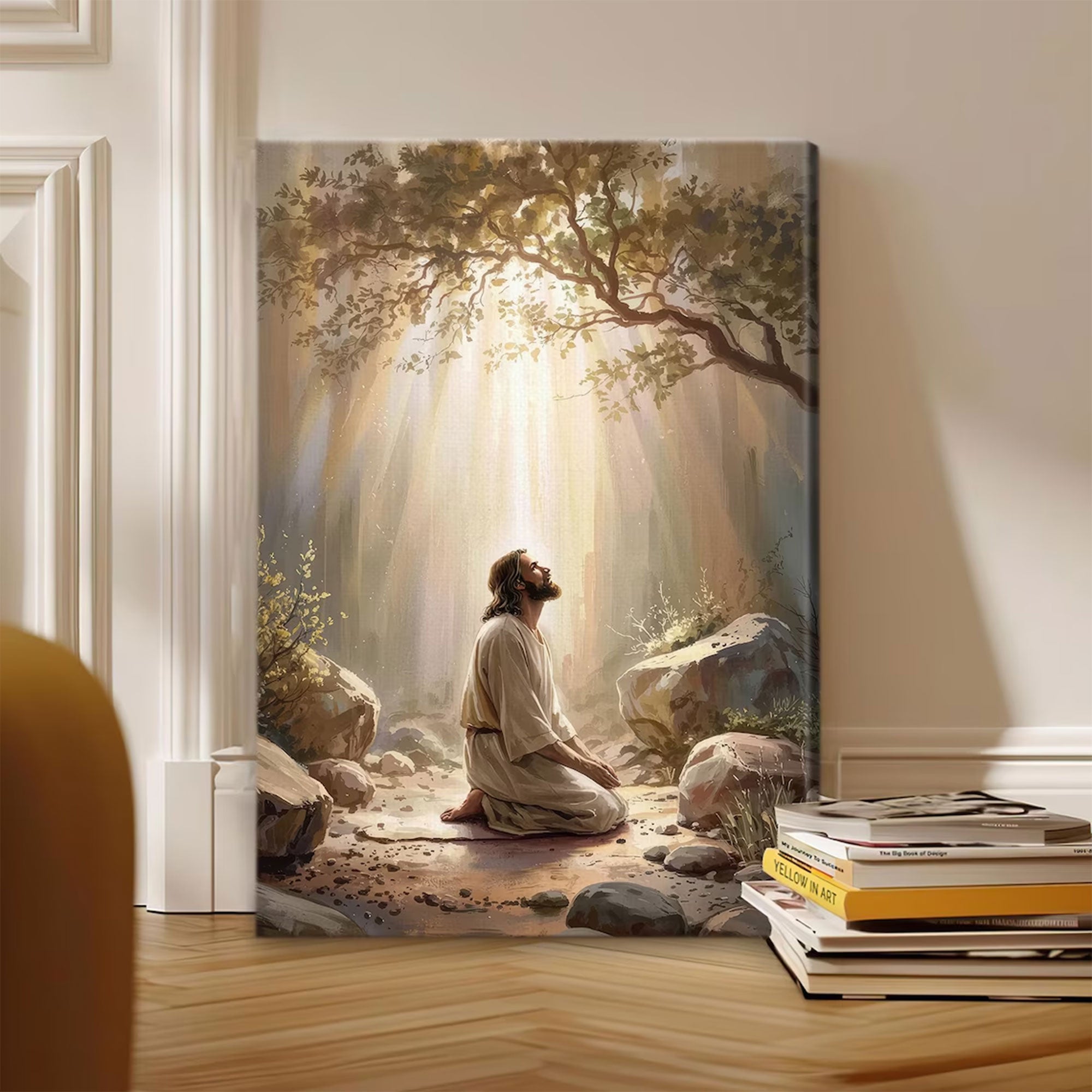 Jesus Praying in Garden of Gethsemane Canvas Wall Art – Christian Prayer Artwork, Religious Home Decor