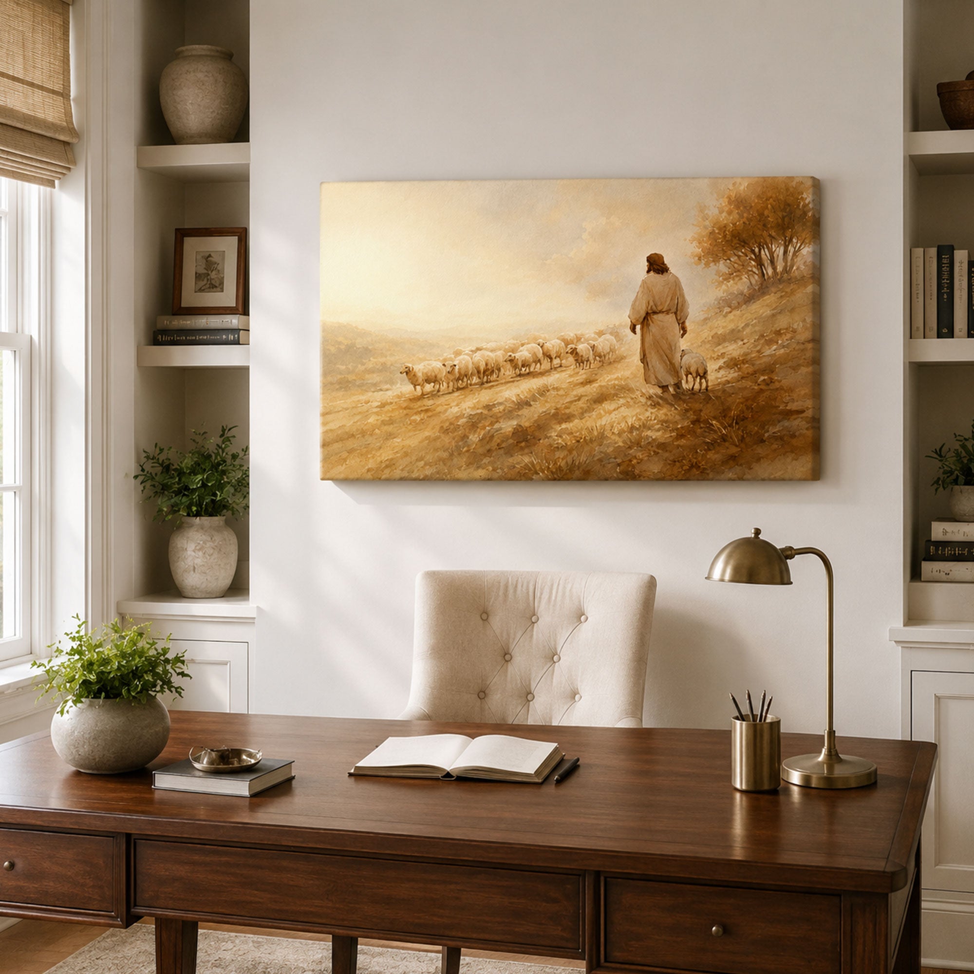 Christ the Shepherd on the Hillside Canvas Print, Christian Home Decor